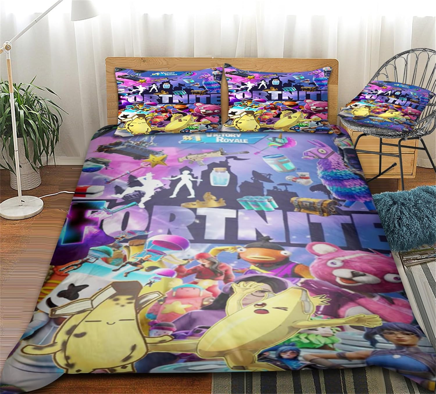 3 Pieces  Bedding Sets 3D Game Printed Duvet Cover Sets Double Size Lightweight Comforter Cover with Pillowsham Zipper Closure