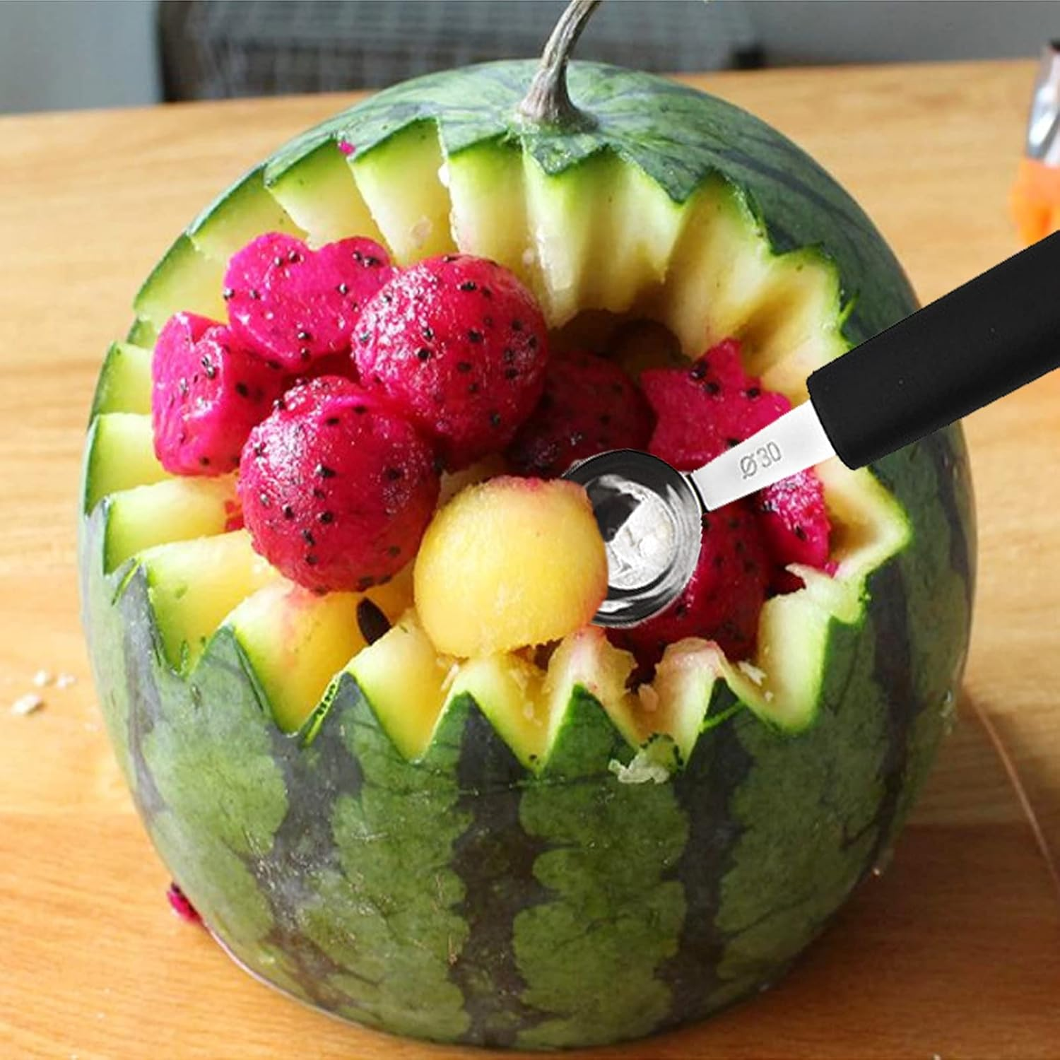 YLSZHYR 7Pcs Melon Baller Scoop Set, Stainless Steel Baller Scoop,Stainless Steel Melon Ballers Melon Scoop for Cutting and Scooping Fruit Melons Cake Scoop Cake Press Mold Spoon image number 4