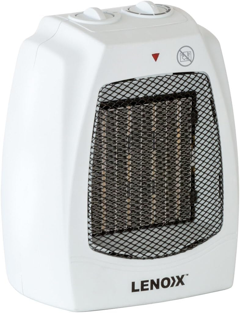 Lenoxx 1500W Ceramic Heater: Stay Warm with 2 Heat Settings, Adjustable Thermostat, Overheat Protection, Built-In Carry Handle, Household Essentials - White
