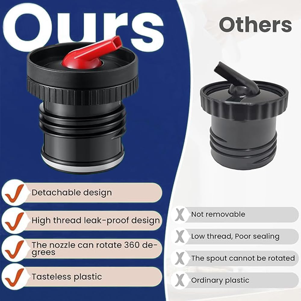 Thermos Stopper Pi-Co De Mate Replacement for Stan-Ley Clas-Sic Vacuum Insulated Wide Mouth Bottle,Vacuum Cup Insulated Accessories,Leakproof Splashproof Black-Red (1QT, 1.1QT, 1.5QT, 2QT, 2.5QT) image number 1