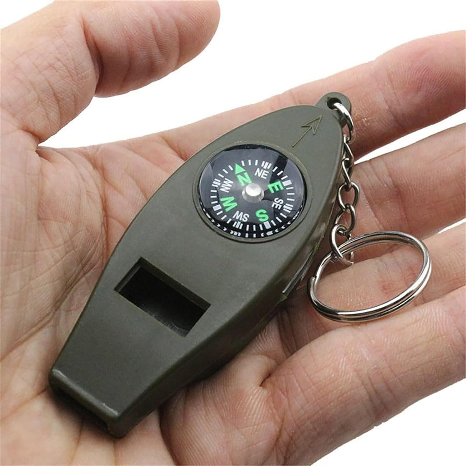 Safety Whistle Keychain &ndash; Survival Emergencys Whistle, Outdoor Signal Tool | 4 in 1 Compass Thermometer Accessory, Loud Hiking Safety Device, for Camping Adventures and Wilderness Exploration image number 1