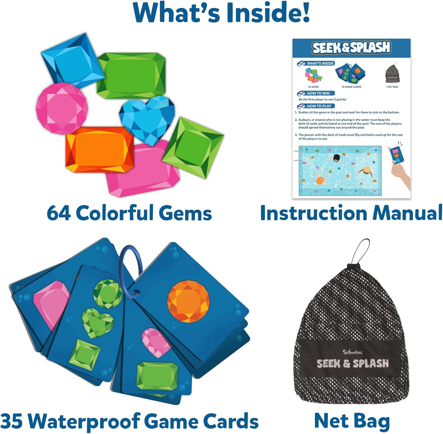 Skillmatics Pool Toys - Seek & Splash, Search & Find Water Game, Swimming Pool Dive Toy for Kids, Summer Fun & Gifts for Boys & Girls Ages 6, 7, 8, 9, 10, 11 & Up, Includes 64 Colorful Gems image number 3
