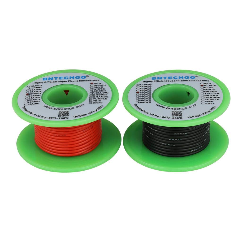 BNTECHGO 16 Gauge Silicone Wire Spool Red 25Ft and Black 25Ft Flexible 16 AWG Stranded Tinned Copper Wire