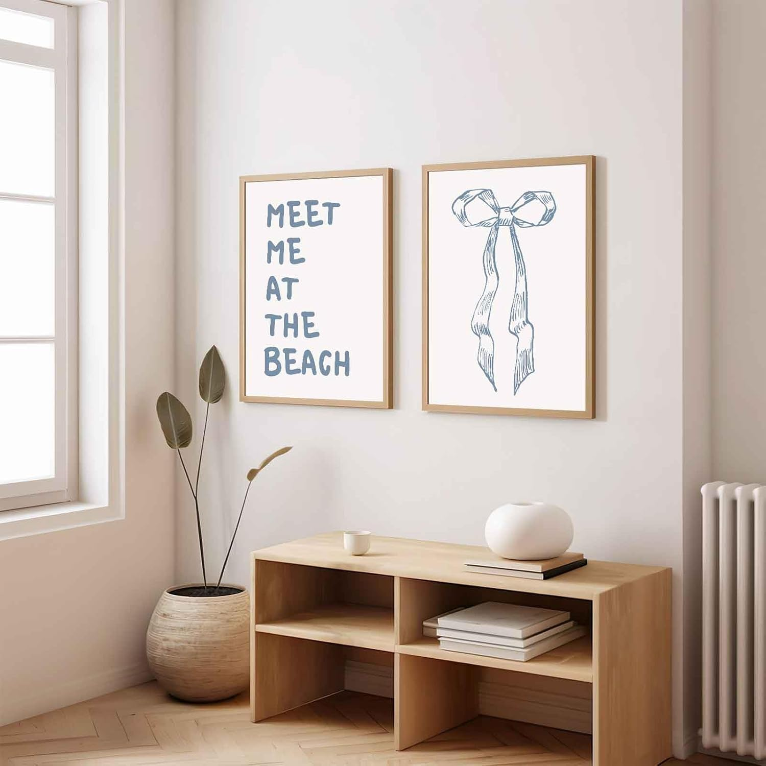 2Pcs Trendy Meet Me at the Beach Wall Art Blue Coastal Granddaughter Hair Bow Prints Beachy Aesthetic Room Decor Posters Preppy Wall Decor Pictures for Girly Dorm Apartment Unframed 12X16In image number 4