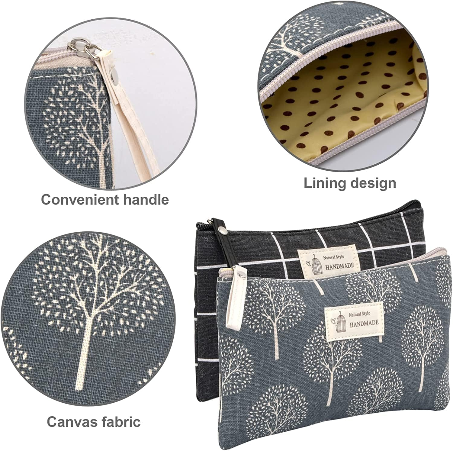 Printed Canvas Cosmetic Bags - 2Pcs Makeup Bags, Travel Pouch, Multi-Function Organizer with Zipper image number 1