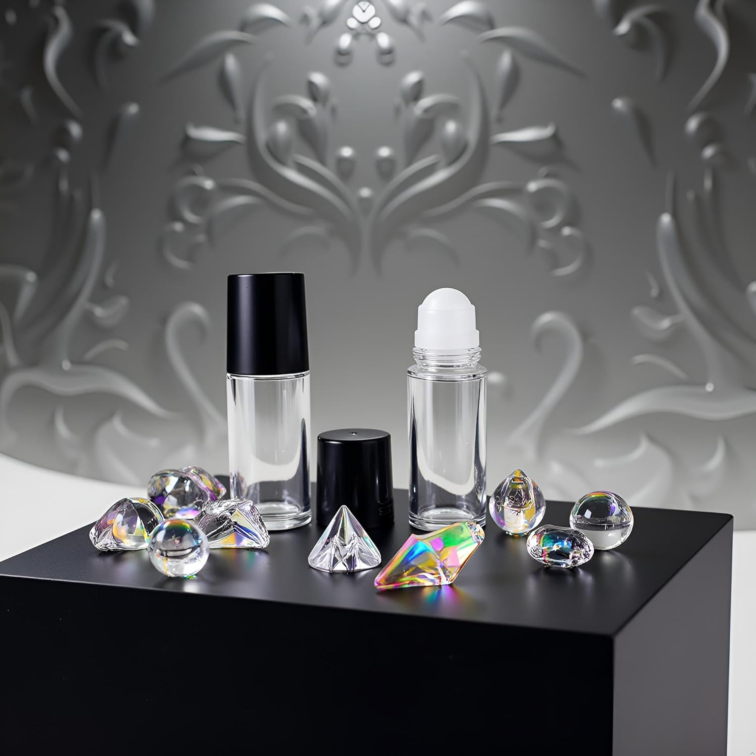 2Pcs Black Clear Empty Glass Essential Oil Roller Bottles Vials Containers Refillable Roll-On Bottles with Funnel Refillable Cosmetic Containers Roller (30ML) image number 6