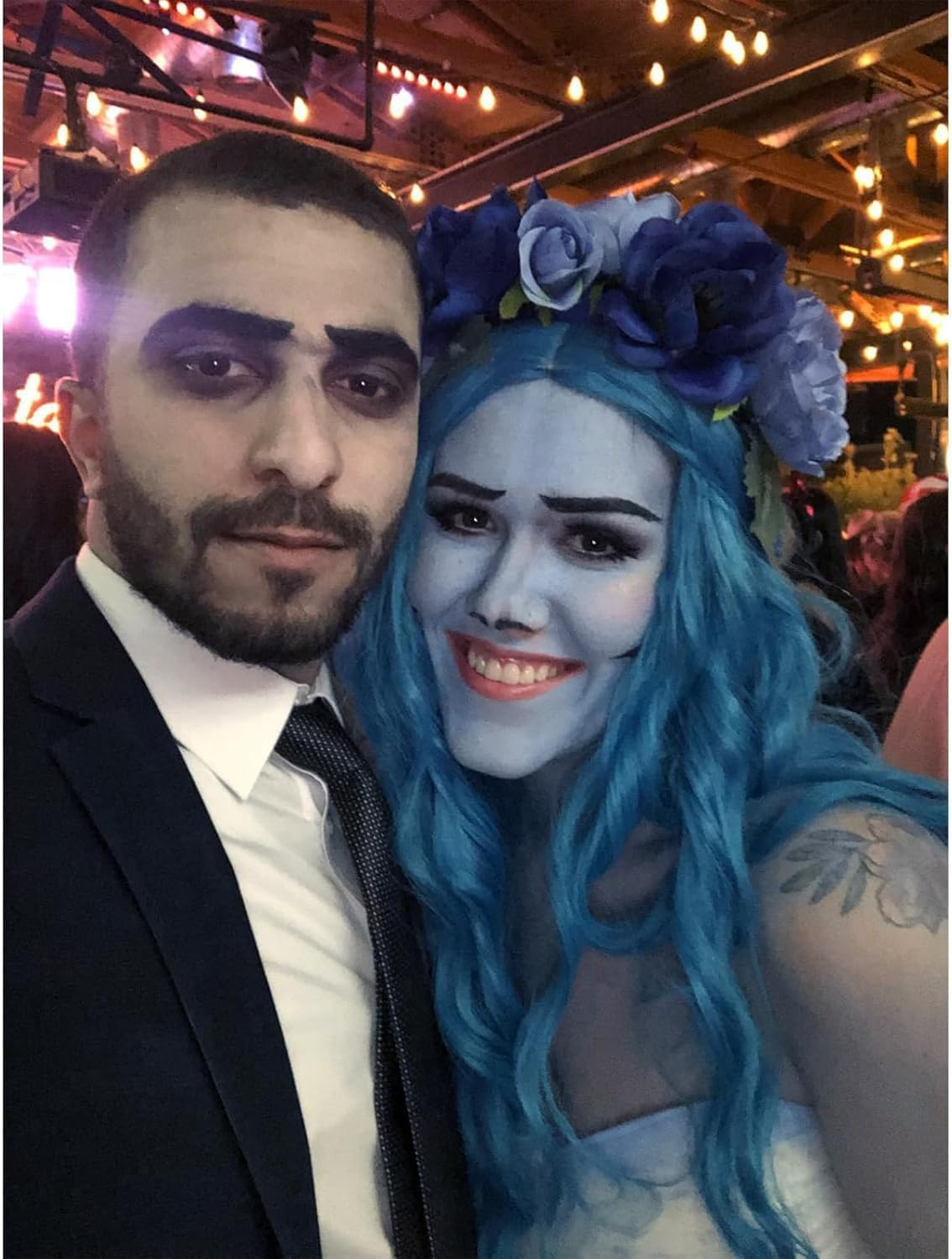 Blue Wig Long Royal Blue Bride Wig for Women Synthetic Wigs Long Curly Wave Cosplay Wig for Halloween Corpse Costume image number 2