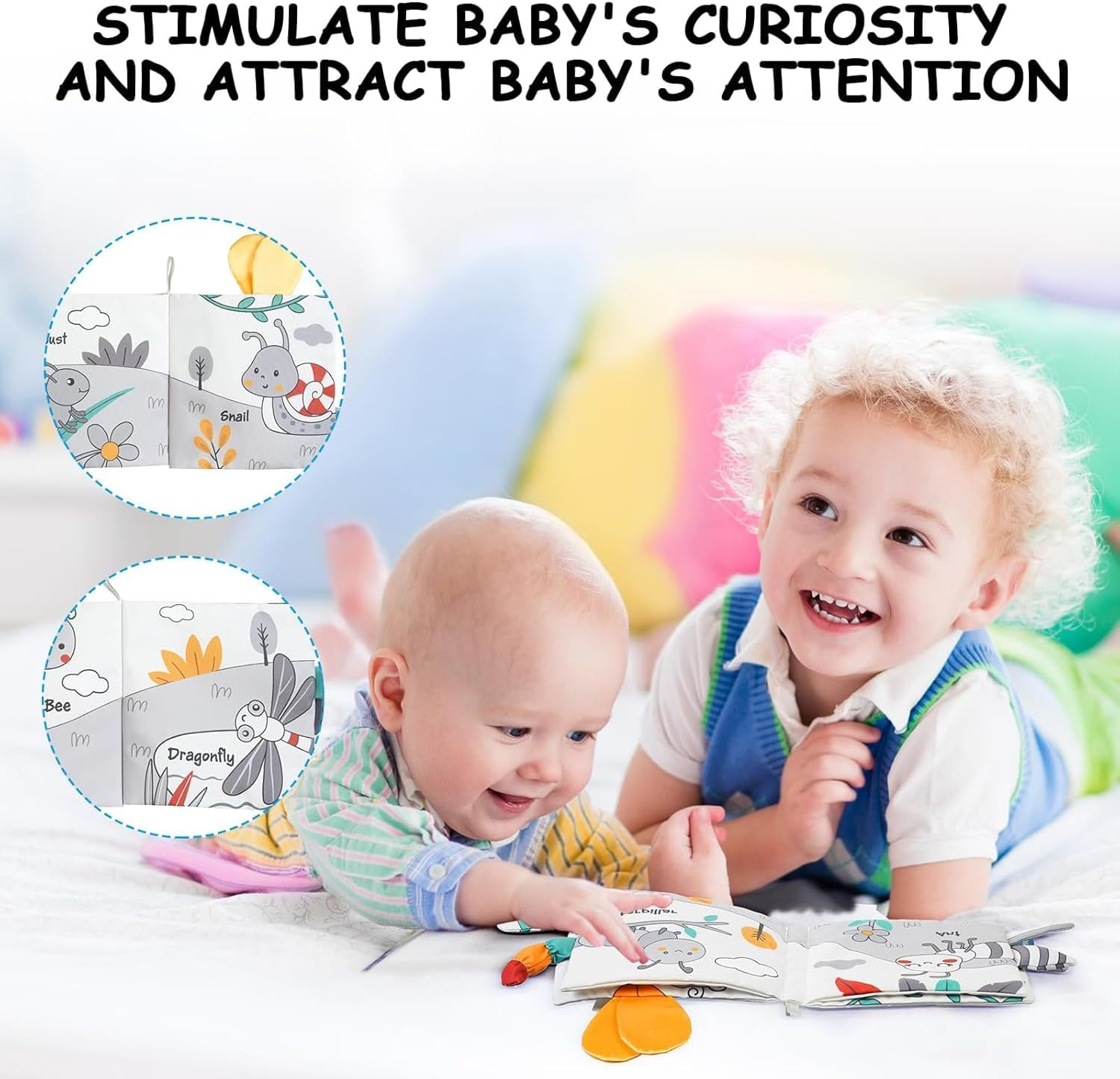 Soft Baby Book Toy - Crinkle Touch & Feel Sensory Book for Newborns 0-18 Months, 3D Interactive Infant Toy with Textured Pages - Baby Showers (Bee Design) image number 1