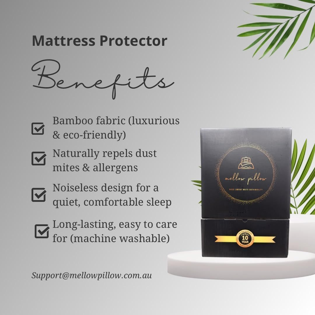 Mellow Pillow Bamboo Waterproof Full Mattress Protector Made from Bamboo Fabric -Lightweight, Ultra Soft, Breathable Machine Washable Mattress Cover for Bed Cooling (Single (91 * 188 * 40 Cm)) image number 4