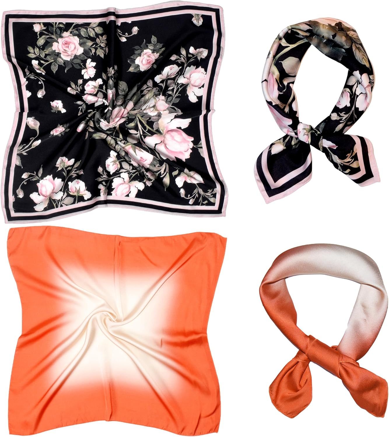 Stylfrsh Satin Silk Multi Printed 21 Inch Square Scarf Fashion Scarves Tie Neck Scarf for Mens Pack of 2 image number 6