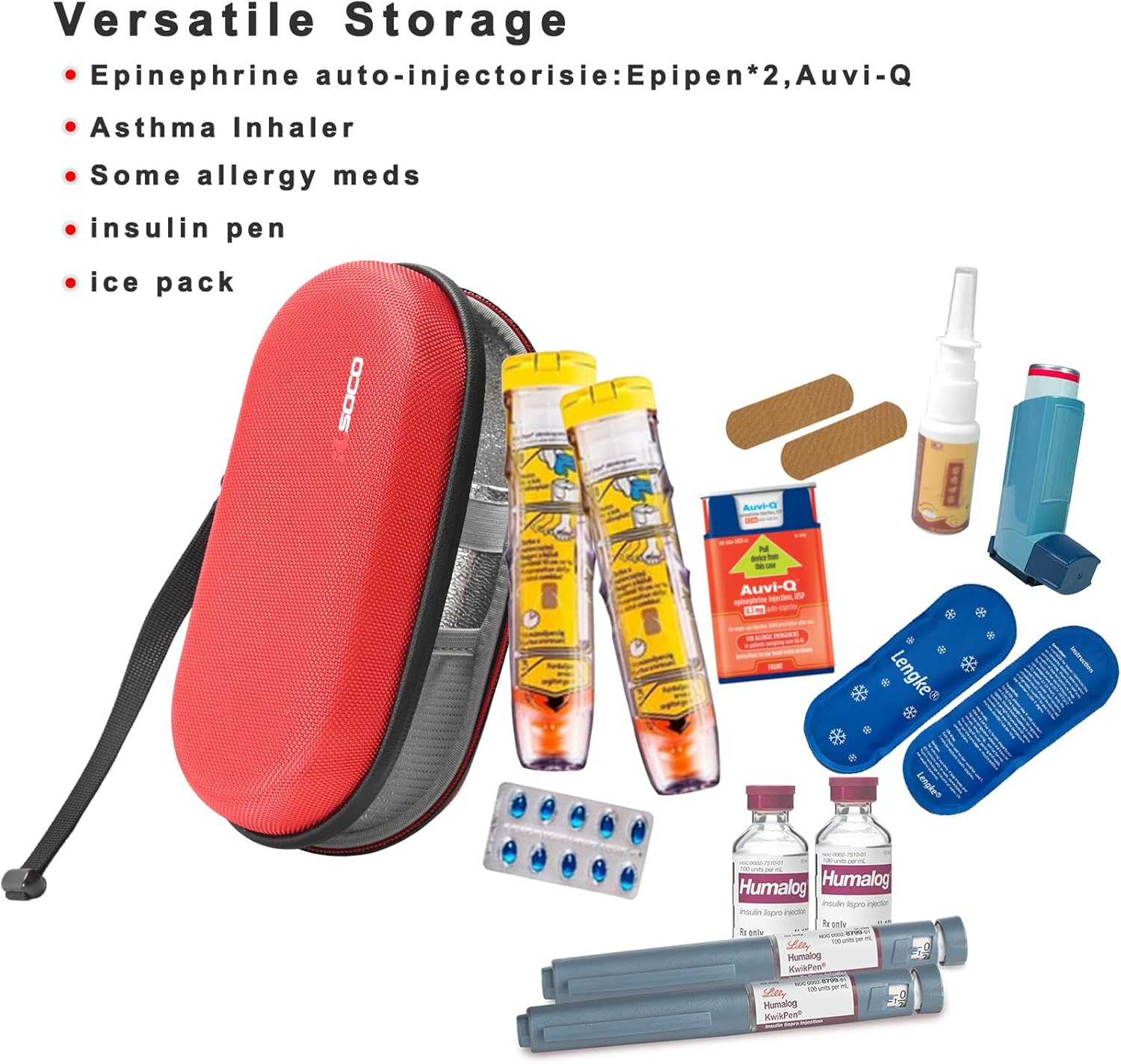 RLSOCO Carrying Case for Epipen Fits Asthma Inhaler/Allergy Meds/Diabetic Supplies/Auvi-Q/Insulin Pen/Anapen Portable Travel Organizer - Red (Case Only)