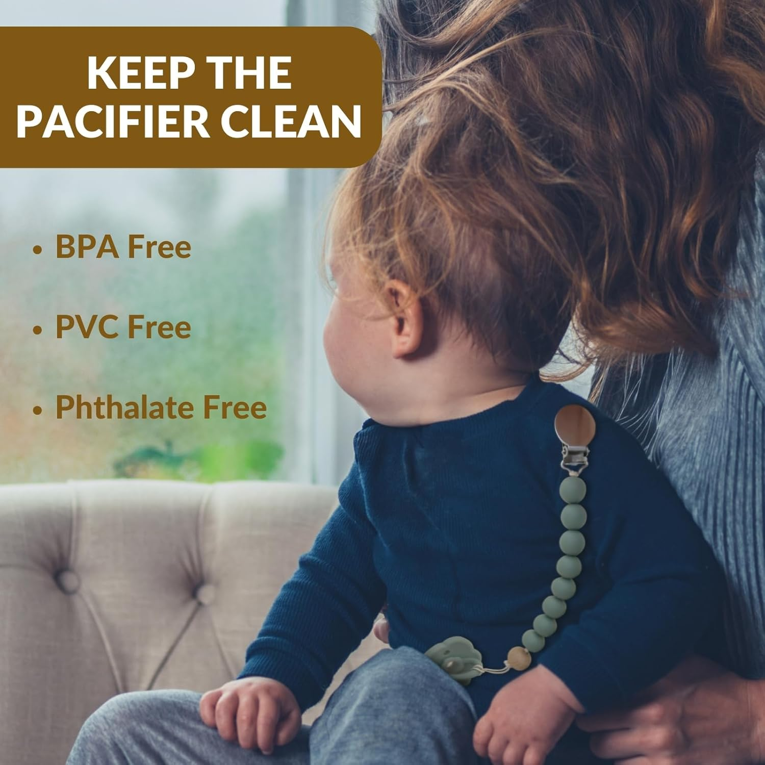 Silicone Dummy Clip for Baby Boys and Girls, 2 Pack Pacifier Clips, Dummy Chain, Soother Dummy Holder, Keeps Pacifier Clean (Mauve/Muted) - Mauve/Muted image number 3