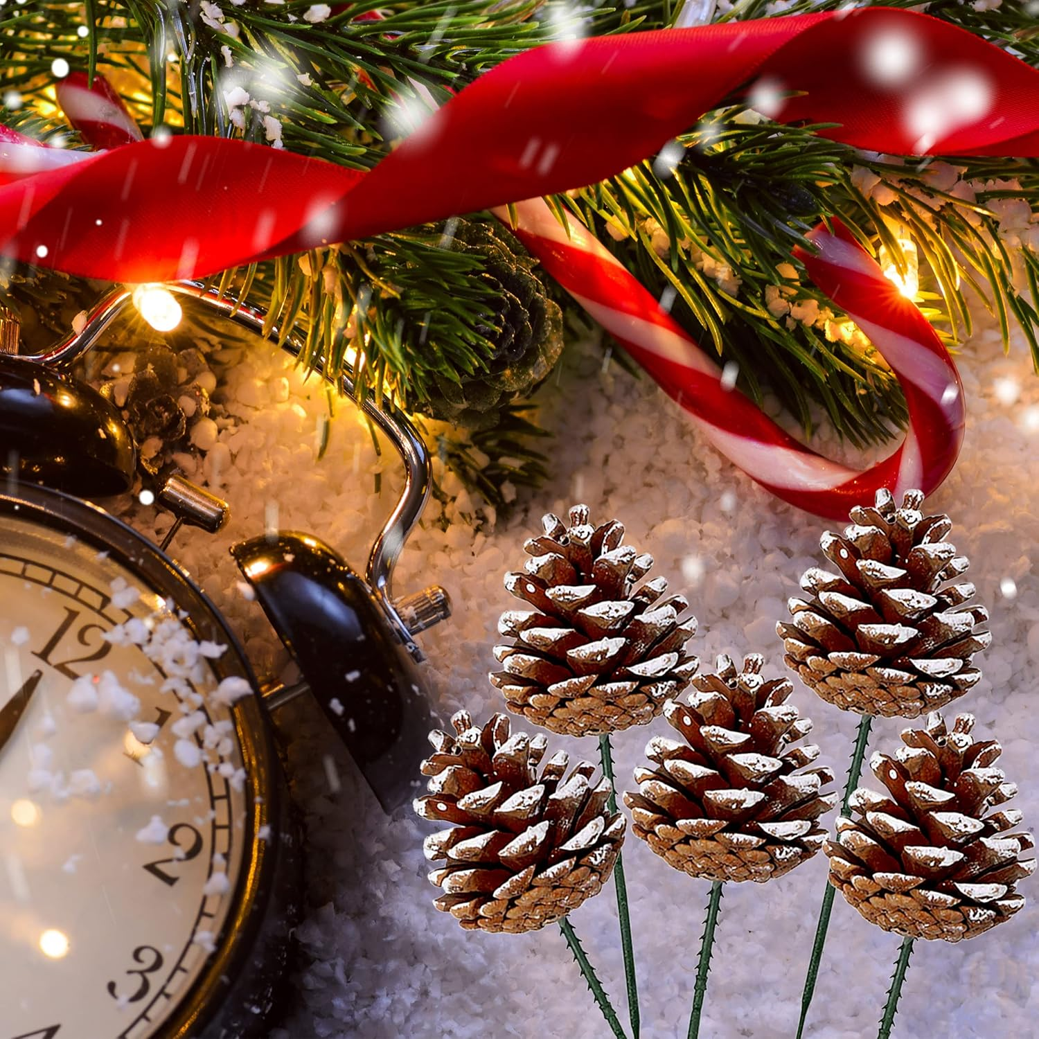 20 Pieces Christmas Pine Cones Decorations Picks - Snow Pine Cone for Xmas Tree Garland Wreath Ornaments Pinecones Decorating Winter Holidays Home image number 1