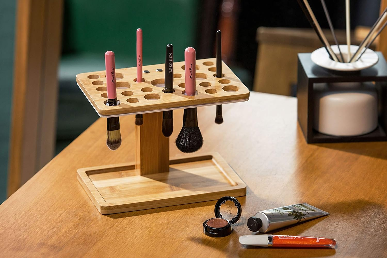 Jackcubedesign Bamboo Brush Makeup Cosmetic Air Drying Rack Tower Acrylic Folding Brushes Dryer Holder Display Organizer Tower Stand Support Tray(26 Holes 7.87 X 5.12 X 6.3 Inches) ? :MK288B image number 4