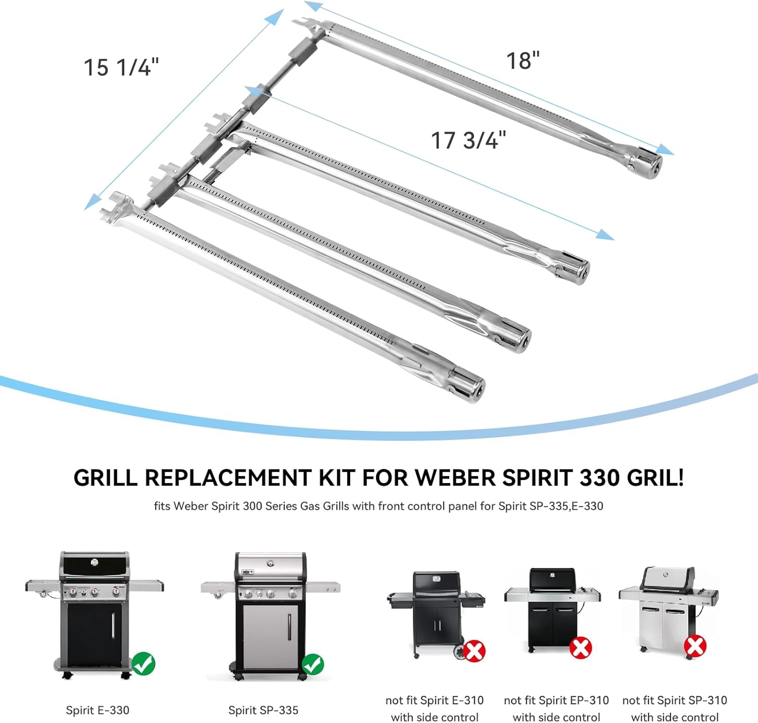 69787 Grill Burner for Weber Spirit 300 Series Spirit 330, Spirit 335 Grills with Front Mounted Control Knobs, 18 Inch Burner Tube Kit for Spirit E-330 Spirit SP-335, 68948 65518 Replacement Parts - Full-Size Griddle Inserts image number 4