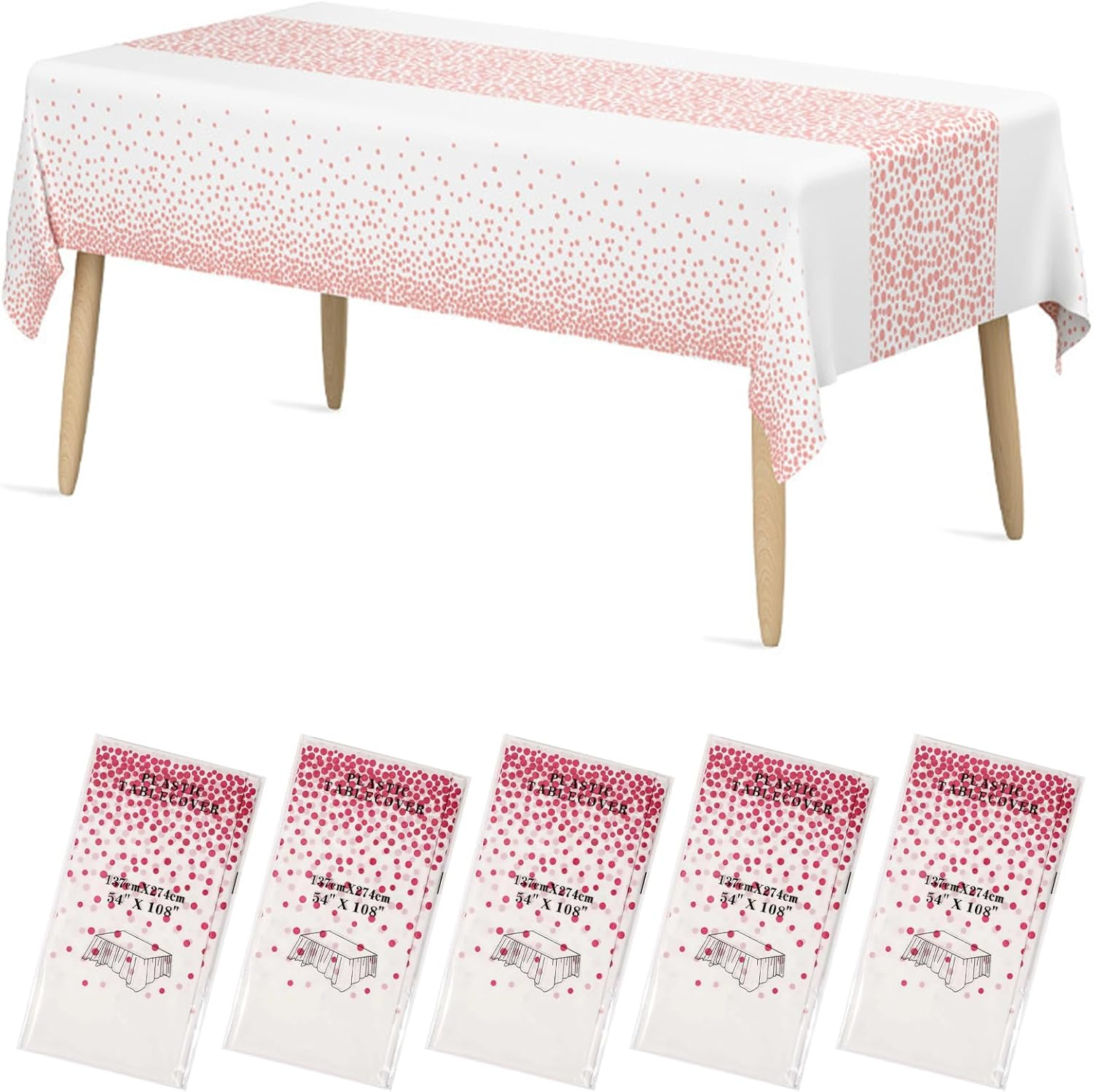 5 Pack Disposable Plastic Tablecloth,137X274Cm Gold Stamping Dot Rectangular Table Cloth,Suitable for Patio Barbecues, Weddings, Parties, Holidays, Cafeterias. (White and Gold)