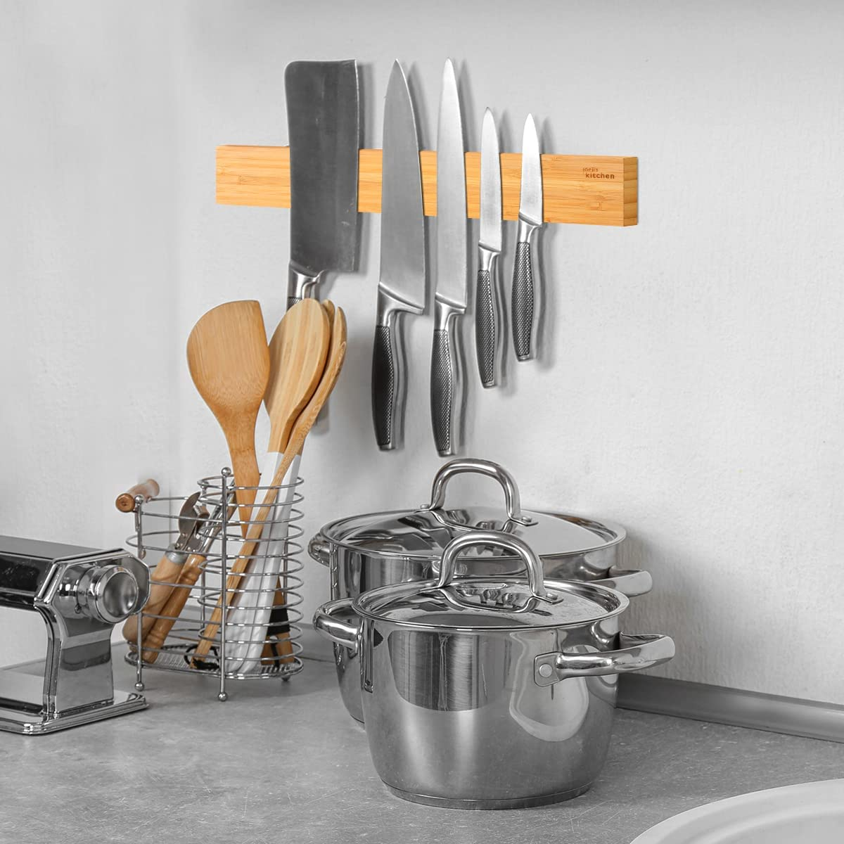 Joeji'S Kitchen Magnetic Knife Holder 16" 40Cm - Made from Bamboo - Extra Strong Magnetic Rack - Wall Mounted Kitchen Knives & Utensils Storage Organiser image number 4