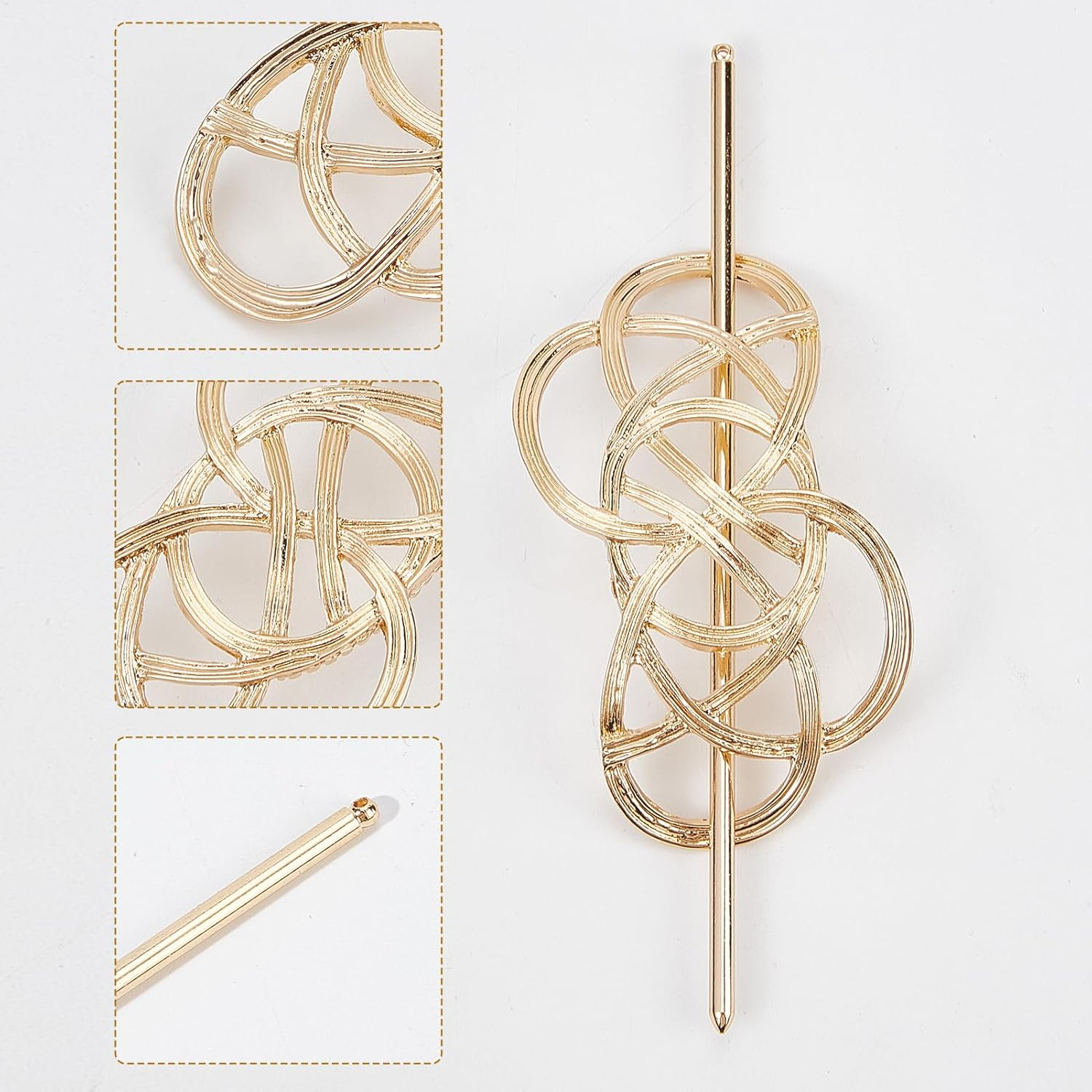 NICENEEDED Hair Slide Hairpin Clip with Stick, Golden Hollow Hairpin Retro Hair Barrette Chignon Ponytail Holder, Hair Bun Clip No Slip Hair Accessories for Women