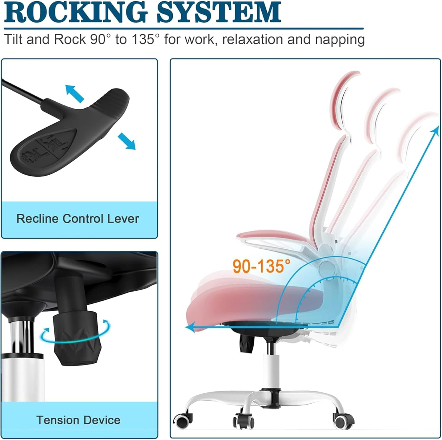 Mimoglad Office Chair, High Back Ergonomic Desk Chair with Adjustable Lumbar Support and Headrest (Spanish Pink) - Ivory White image number 3