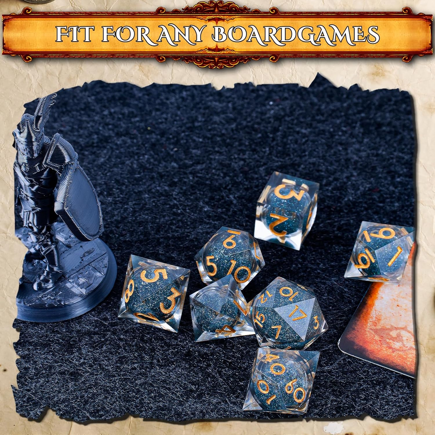 7 PCS Flowing Sand Dice Set with Eye of Dragon - DND Polyhedral Dice Contains D20, Accessories Starter Set from Zero to Master - Gift