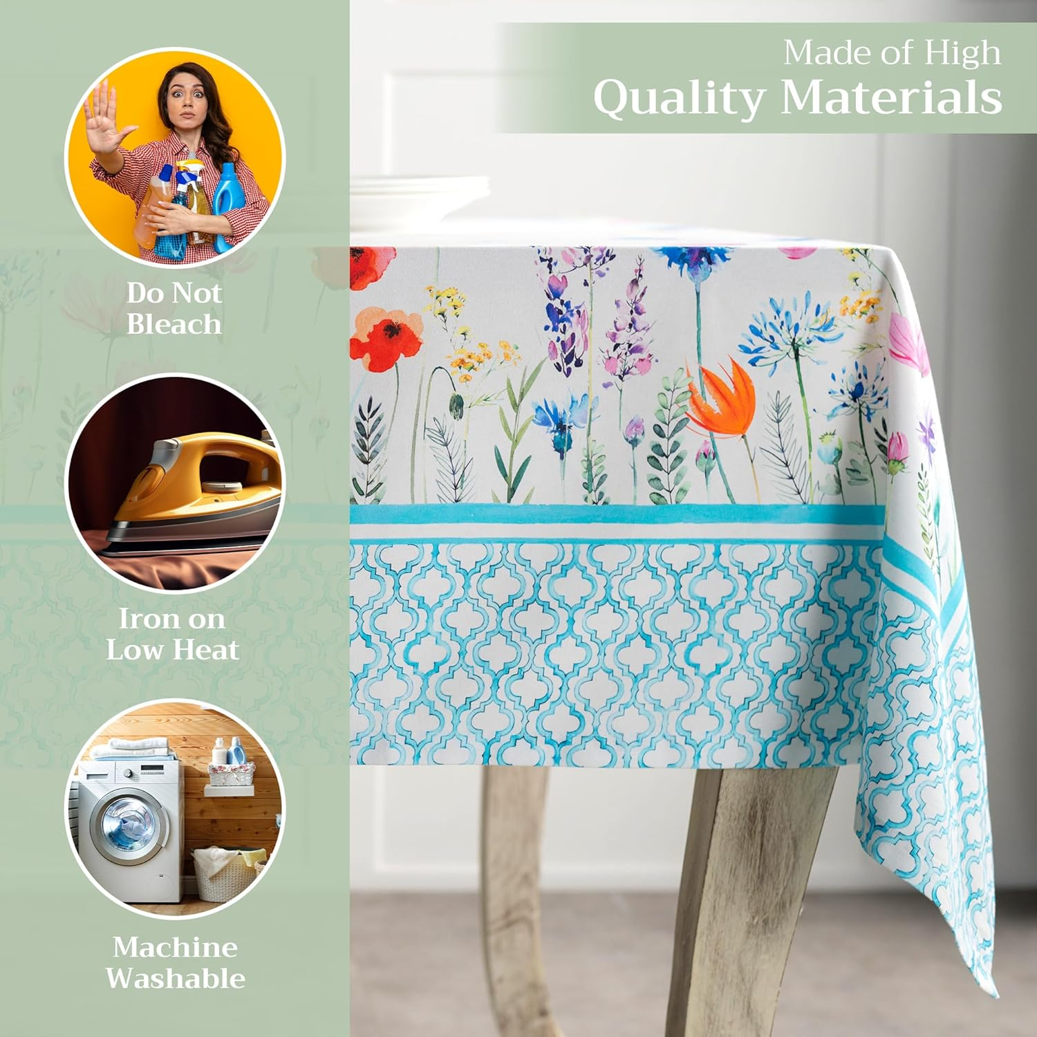 Maison D'Hermine Table Cloth Rectangle Table 100% Cotton 60 X 120 Inches Tablecloth Reusable for Dining Room, Farmhouse, Home, Party, Festive & Wedding Spring Summer - Flower in the Field image number 2