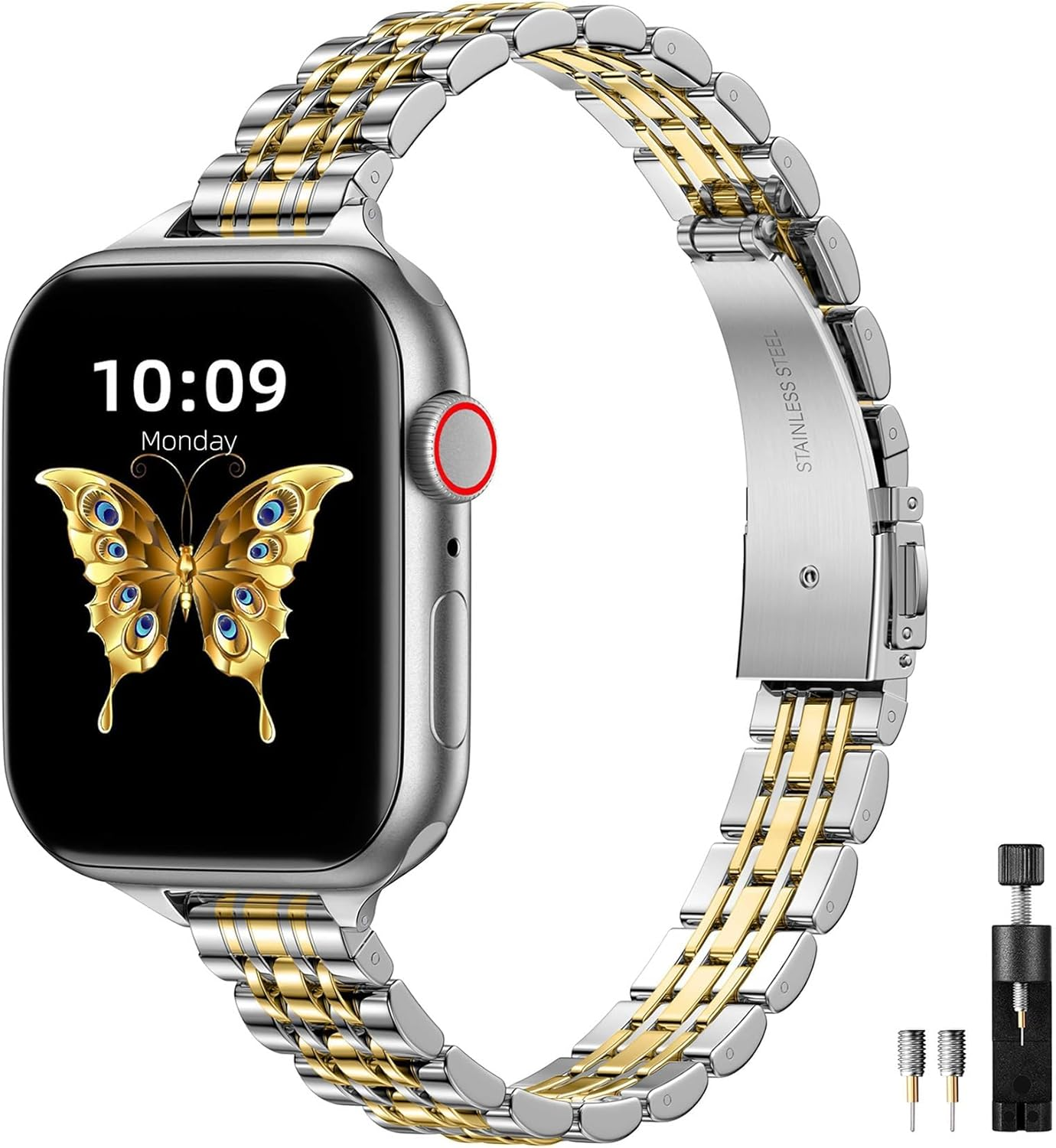 WJK Slim Stainless Steel Bands Compatible with Apple Watch Band 38Mm 40Mm 41Mm 42Mm for Women Men, Adjustable Metal Strap Compatible with Apple Watch Series 11 10 9 8 7 6 5 4 3 2 1 SE, Multi Colors