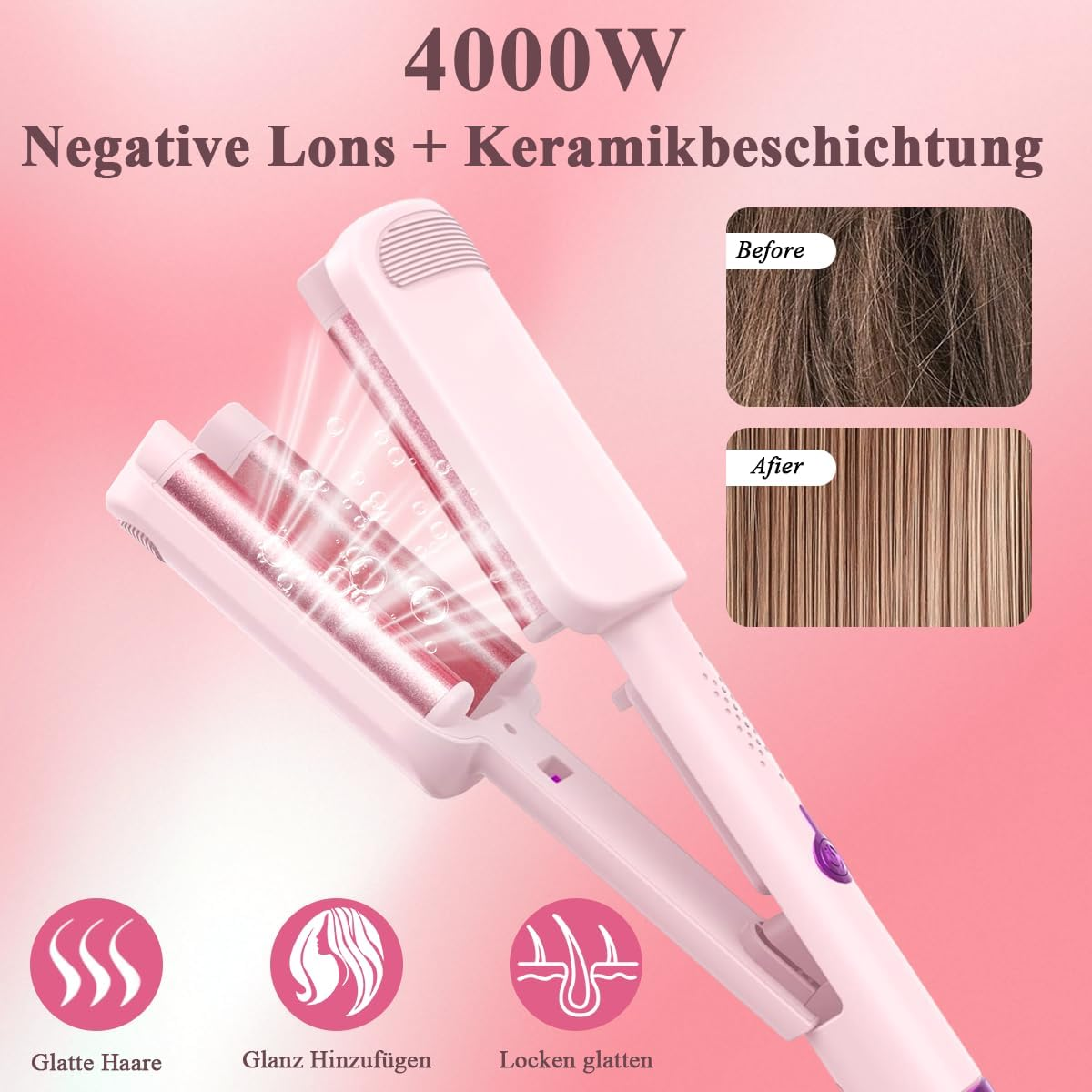 32 Mm Wave Iron for Hair, Curling Iron, Large Curls, Beach Waves Curling Iron, Decorative Home, Waves Curling Irons, Adjustable Temperature (160 &deg;C - 220 &deg;C), Birthday Gifts for Girls image number 3