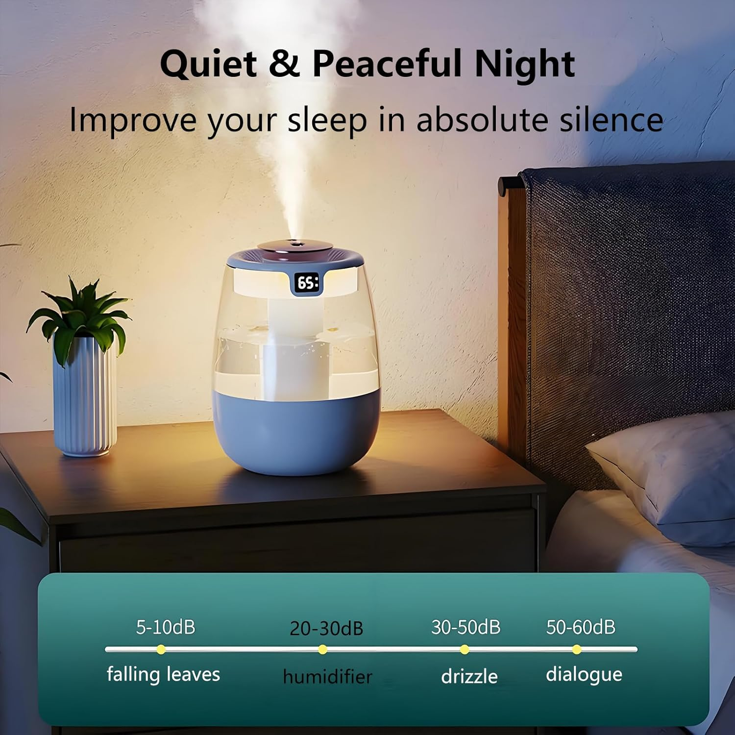 Air Humidifier, Mini USB Dual Spray Humidifier, 3 Spray Modes, UV Antibacterial Night Light, Humidity Display, Quiet, Air Humidifier for Bedroom Babies Room Desktop Office(White) image number 2