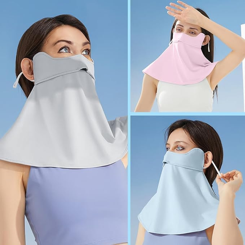 Breathable Cooling Face Cover Sunglasses 3 Set, Ice Silk Protection Earloop Neck Gaiter Scarf with Adjustable Straps, Multi-Functional Headwear Neck Cover for Men Women Summer Outdoor Sports image number 6