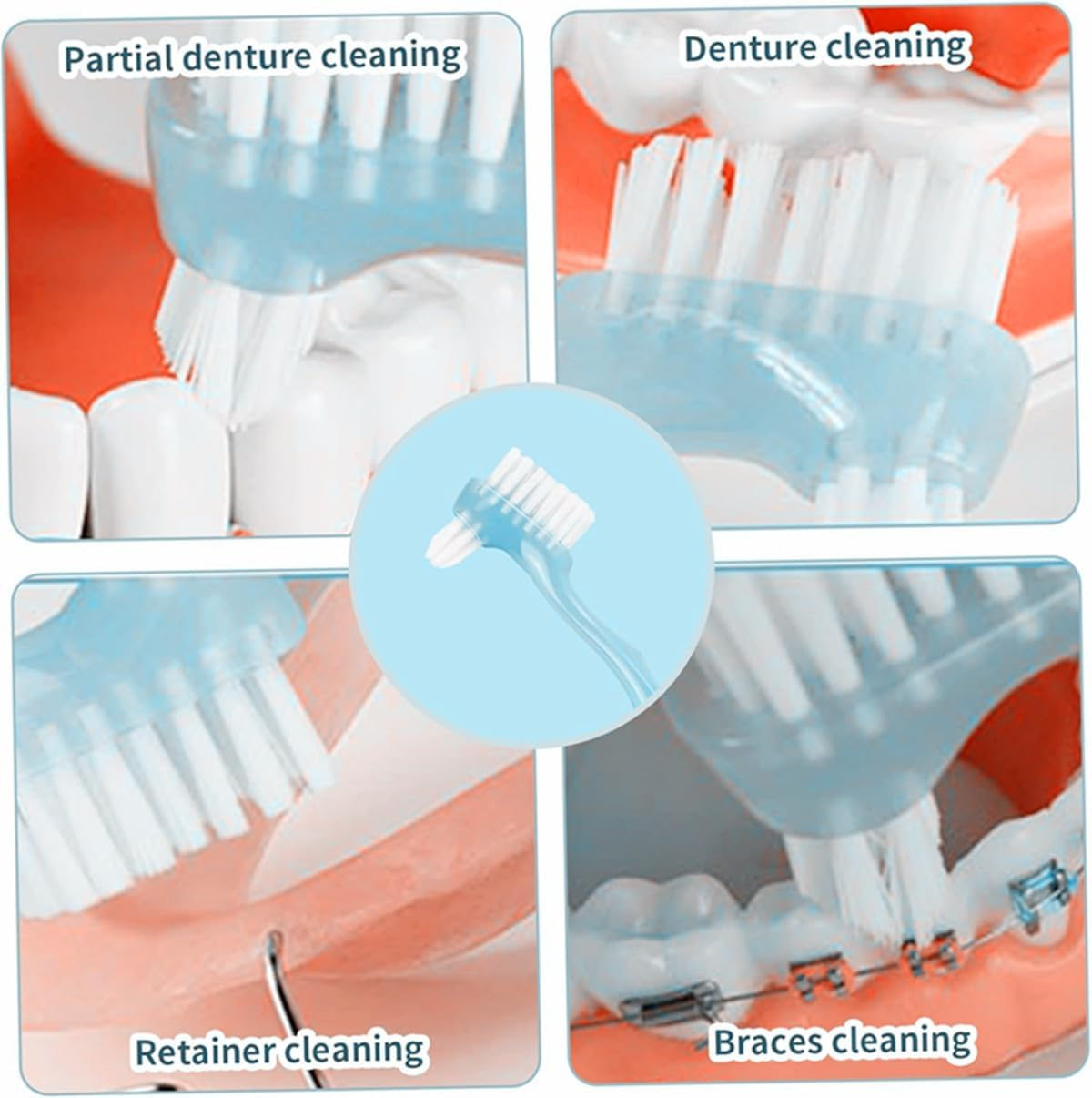 Denture Toothbrush with Dual Heads, 4Pcs Hard Denture Brush Double Sided Toothbrush, Dual Head Denture Toothbrush with Hard Bristles image number 5