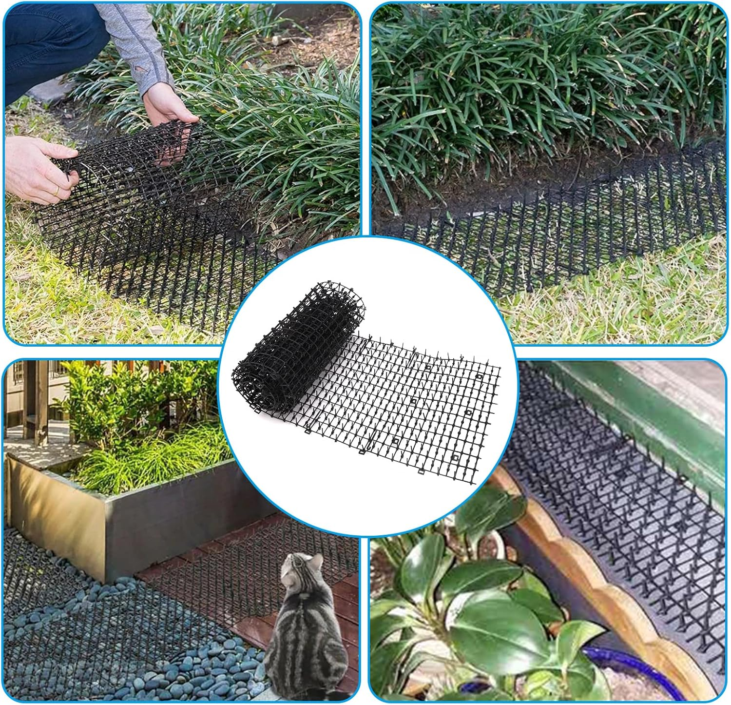 Cat Scat Mat with Spikes 200 * 28 Cm Cat Repellent Mat with Spikes Pet Deterrent Net anti Cat Mat Gardening Plastic Cat Scat Mat with 8 U-Shaped Pegs for Wild Animal Outdoor Garden Plants image number 5