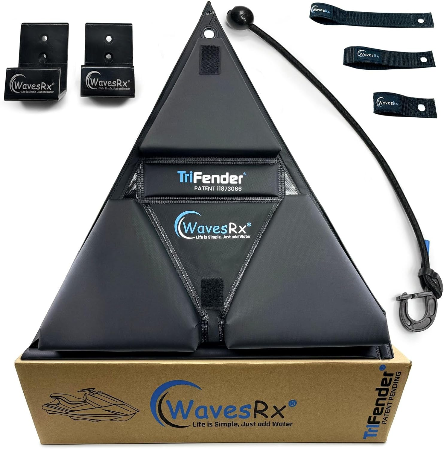 WAVESRX PWC Fender Bumper for Safe Jet Ski Docking | Foldable Easy-To-Store Marine Bumpers Offer Ultimate Protection from Dock Rash and Scratches | Adjustable Length Bungee Cord + Hook & Safety Latch image number 2