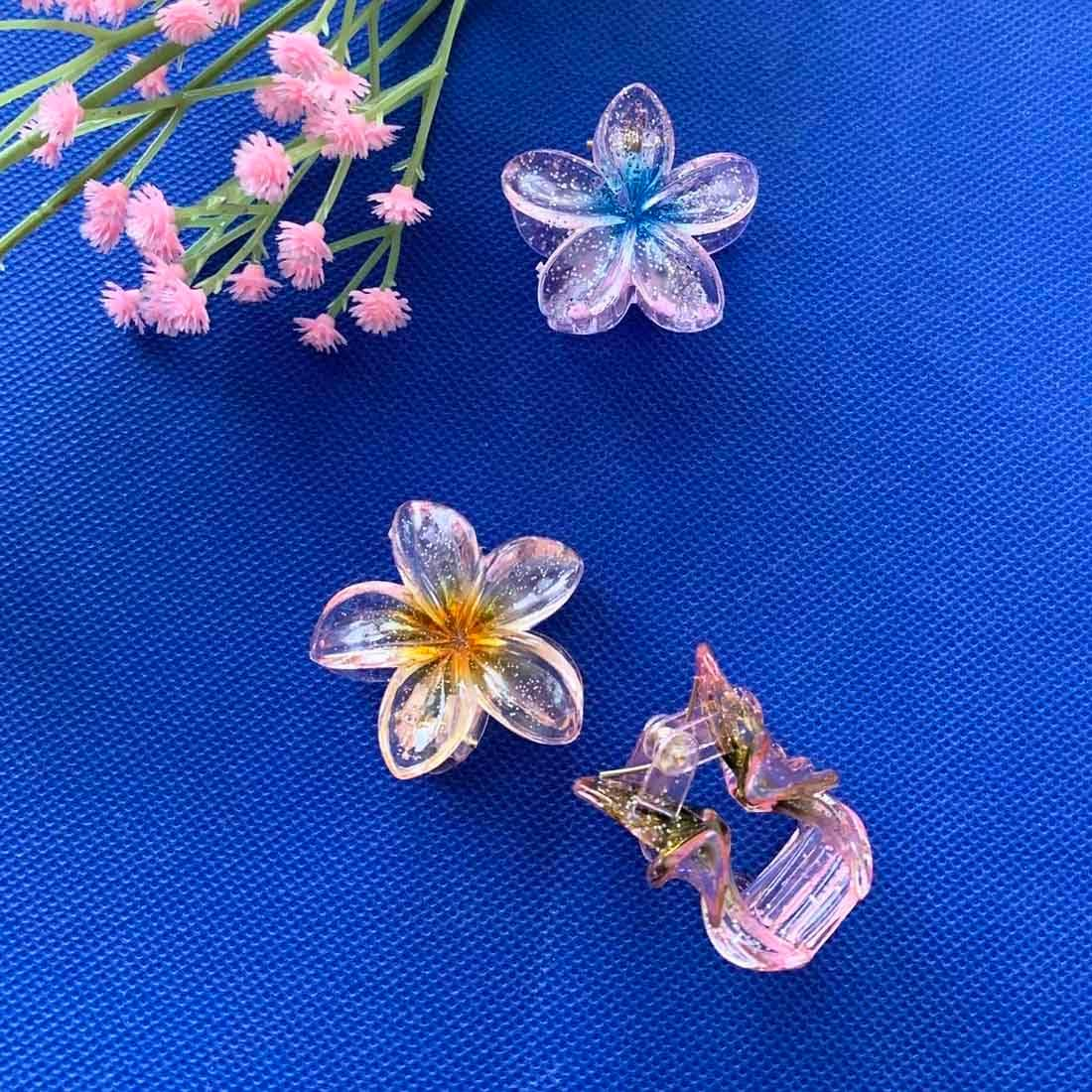 SINLOV 4Pcs Flower Hair Claw Clips Colorful Hawaiian Flower Clip Small Cute Hair Claw Clip for Women Thick Hair image number 3