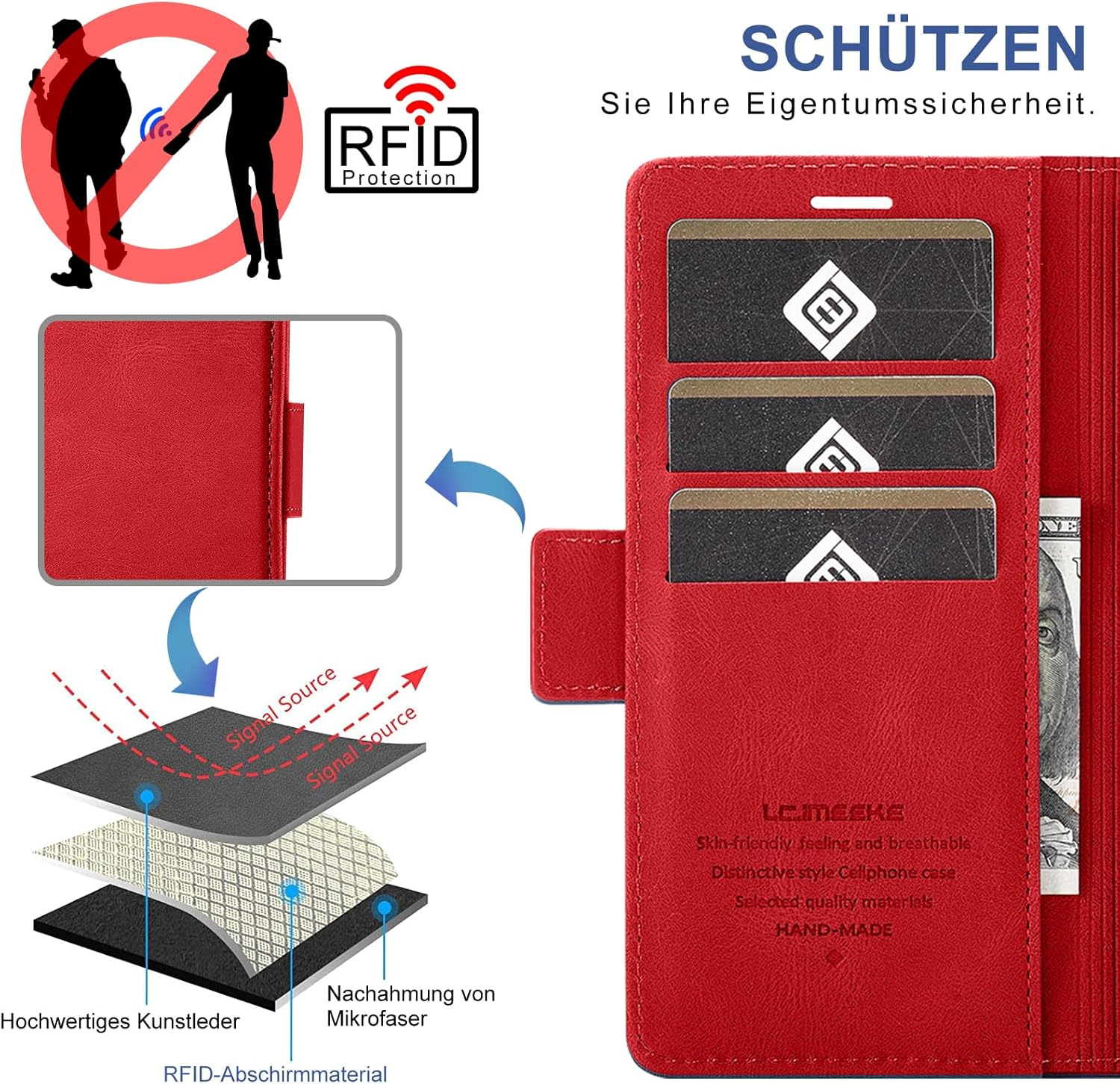 Giyer Mobile Phone Case for Samsung Galaxy Xcover 5 Case with Screen Protector, Protective Case Galaxy Xcover 5 PU Leather Wallet Flip Case Stand Card Slot Flip Case for Samsung Xcover 5 Pocket (Red) image number 5