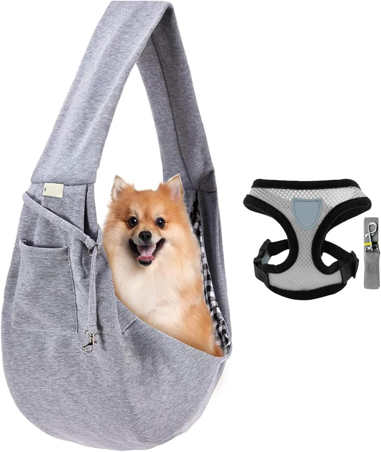 Dog Carrier Sling - with Soft Mesh Dog Harness and Leash Set,Reversible Puppy Carrier with Storage Pocket Adjustable Shoulder Strap Dog Carriers for Small Dogs, Puppy Travel Safety Harness (Grey) image number 5