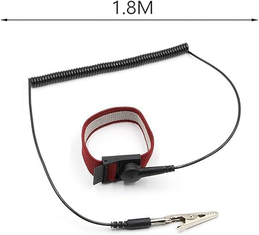 Anti Static Wrist Strap with Grounding Wire & Alligator Clip | Reusable ESD Bracelet for Electronics, PC Build, Computer Repair | Adjustable Conductive Wristband for Static Discharge Protection