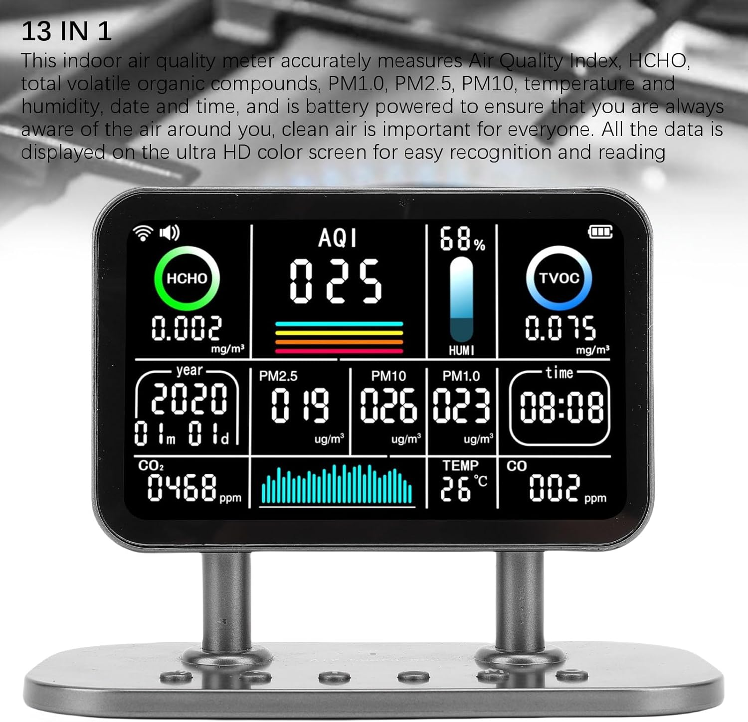 Jectse Professional Indoor Air Quality Meter for Accurate Monitoring of HCHO TVOC PM 2.5 Detector for Living Room, Office, Hospital [ABS Material] image number 3