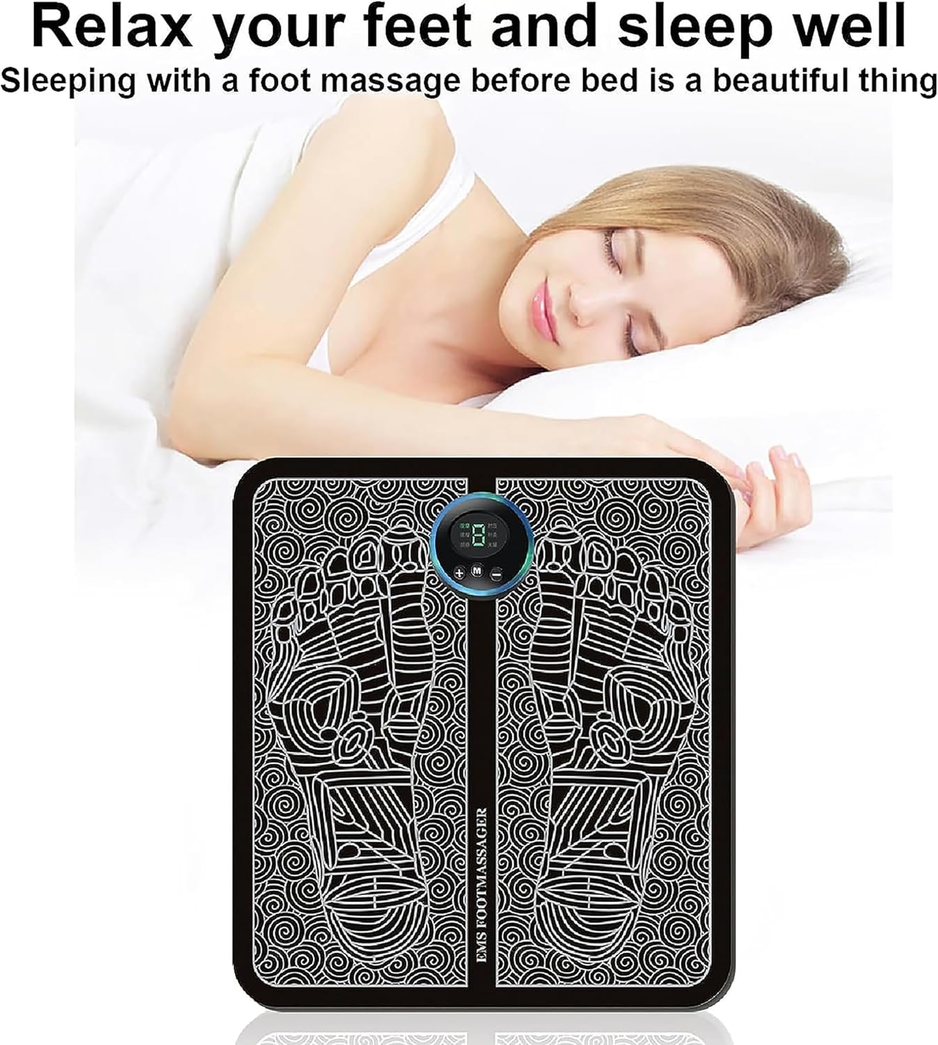 EMS Foot Massager Mat,Foot Stimulator Massager Pad&ndash;Improved Circulation and Pain Plantar Fasciitis Relief, Muscle Relaxation, Foldable Legs & Feet Massager