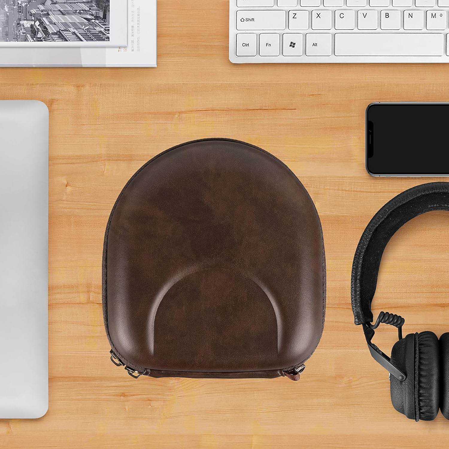 Geekria Shield Headphones Case Compatible with Marshall Major II/III/IV/V, Mid ANC, Replacement Hard Shell Travel Carrying Bag with Cable Storage (Brown) image number 3