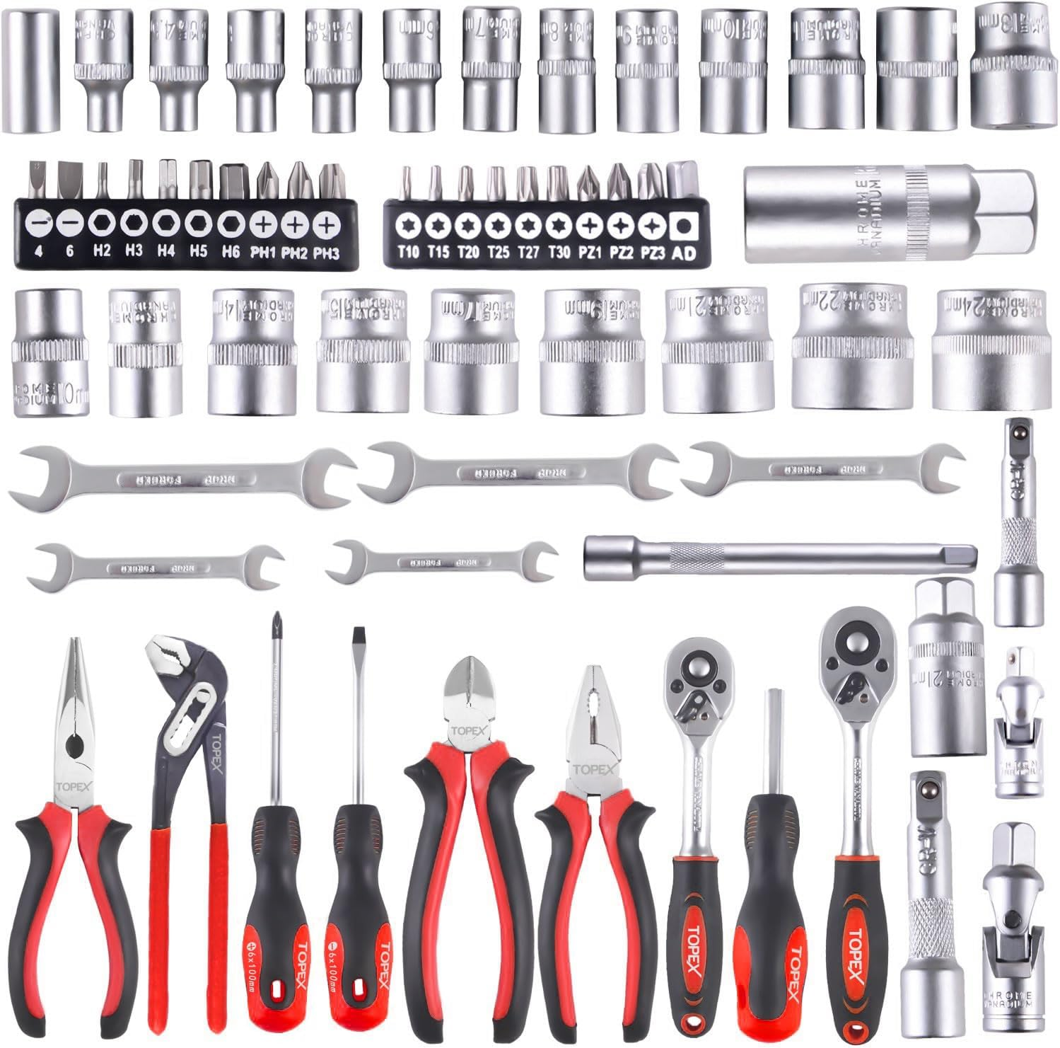 TOPEX 65-Piece Household Hand Tool Set Portable Home Auto Repair Kit Premium Quality W/Pliers, Screwdriver Kits Toolbox Storage Case/Mechanic Hand Tool Set for Home Repair Maintenance image number 3