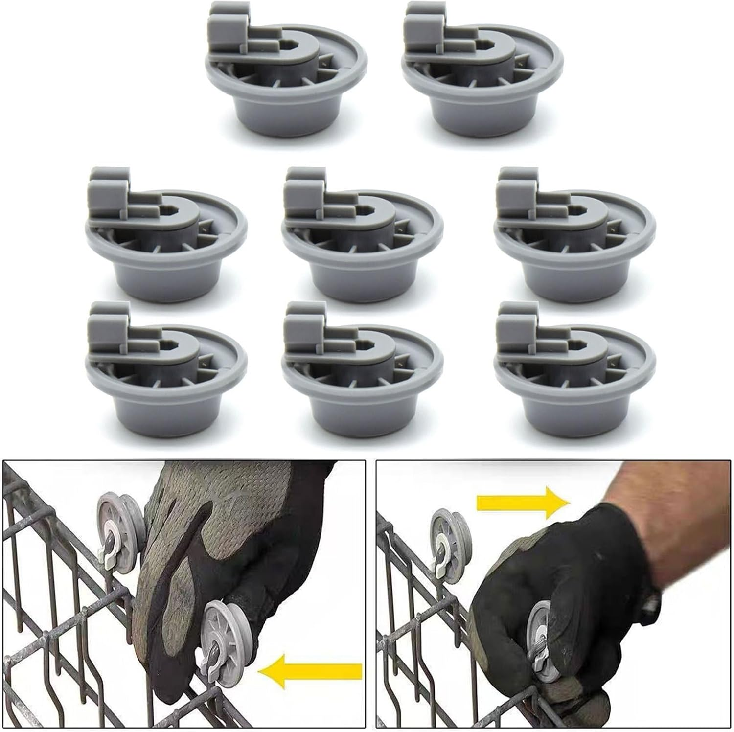8Pcs Dishwasher Lower Rack Wheel Replacement, Lower Basket Wheel Replacement Parts, Compatible with Bosch Kenmore Neff Siemens Dishwashers, 8-Piece Set