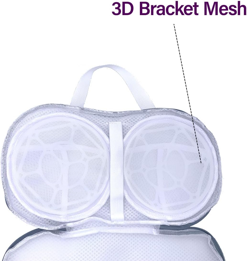 2PCS Bra Washing Bags for Laundry with Upgraded Large 3D Bracket Mesh, Lingerie Brassiere Wash Bags for Washing Machine, Underwear Storage Bag, Bra Organizer (Grey, a to C Cup) image number 3