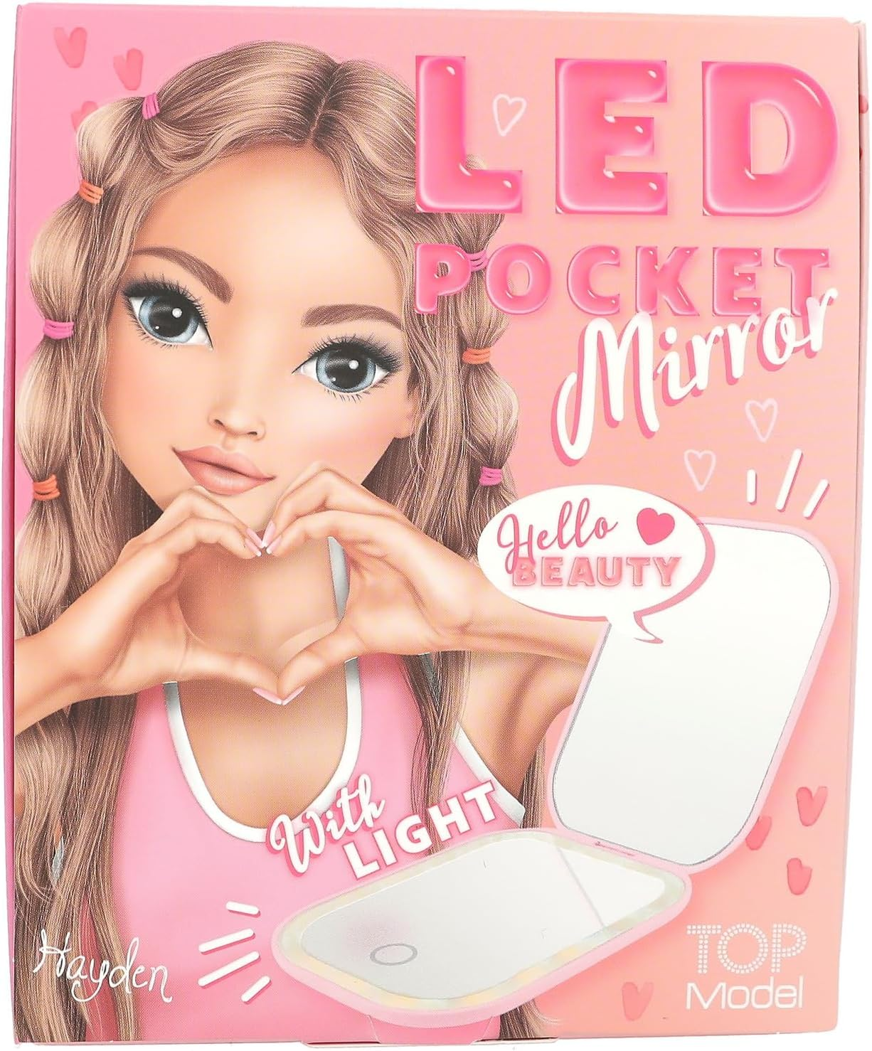 Depesche Topmodel 13502 LED Pocket Mirror Beauty and ME Folding Mirror in Pink with Magnifying Mirror and 3 Light Levels Including Charging Cable image number 2