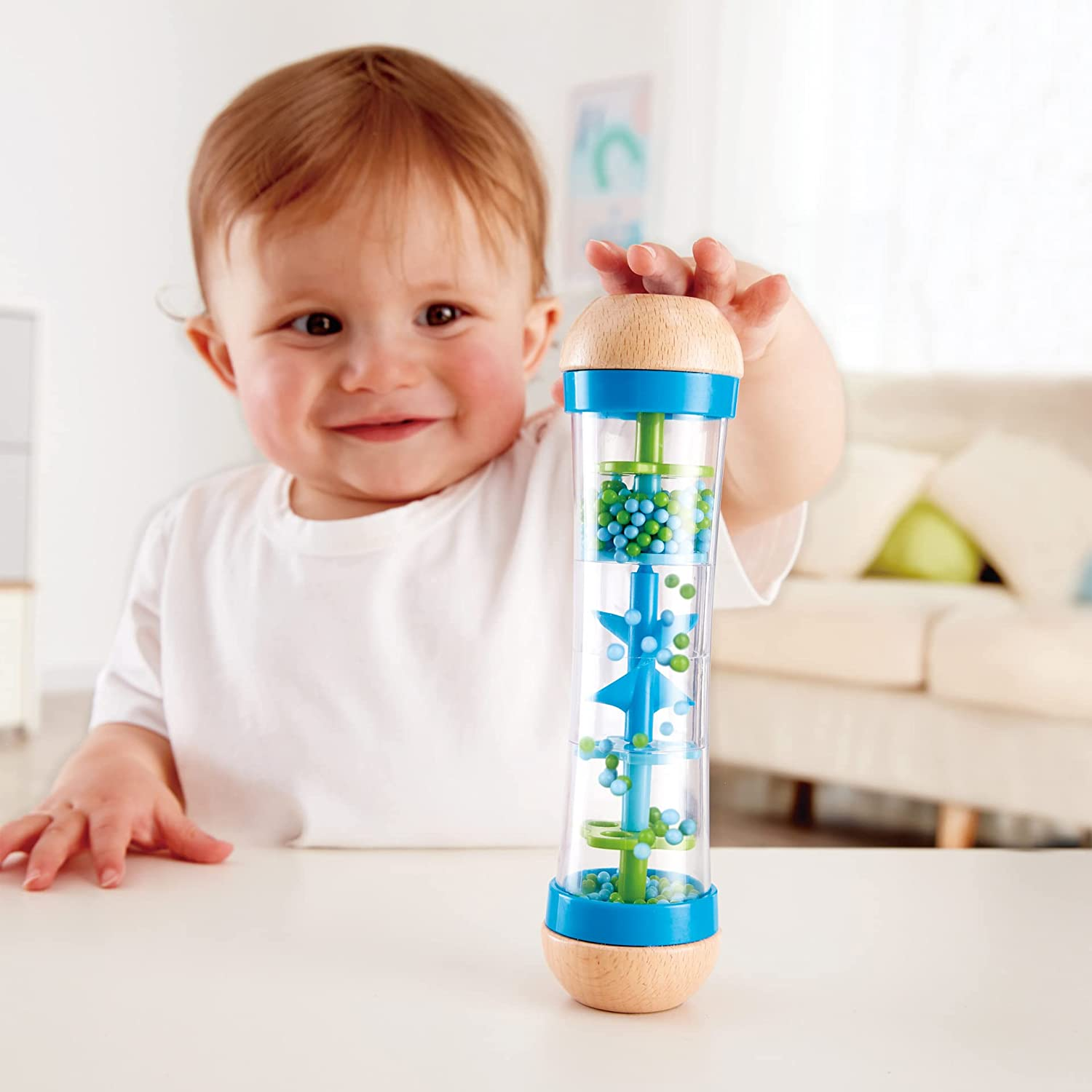 Hape Beaded Raindrops Rattle - Colorful Musical Toy for Kids | Blue | Perfect for Toddlers - Stimulates Senses with Rain Drop Sounds image number 2