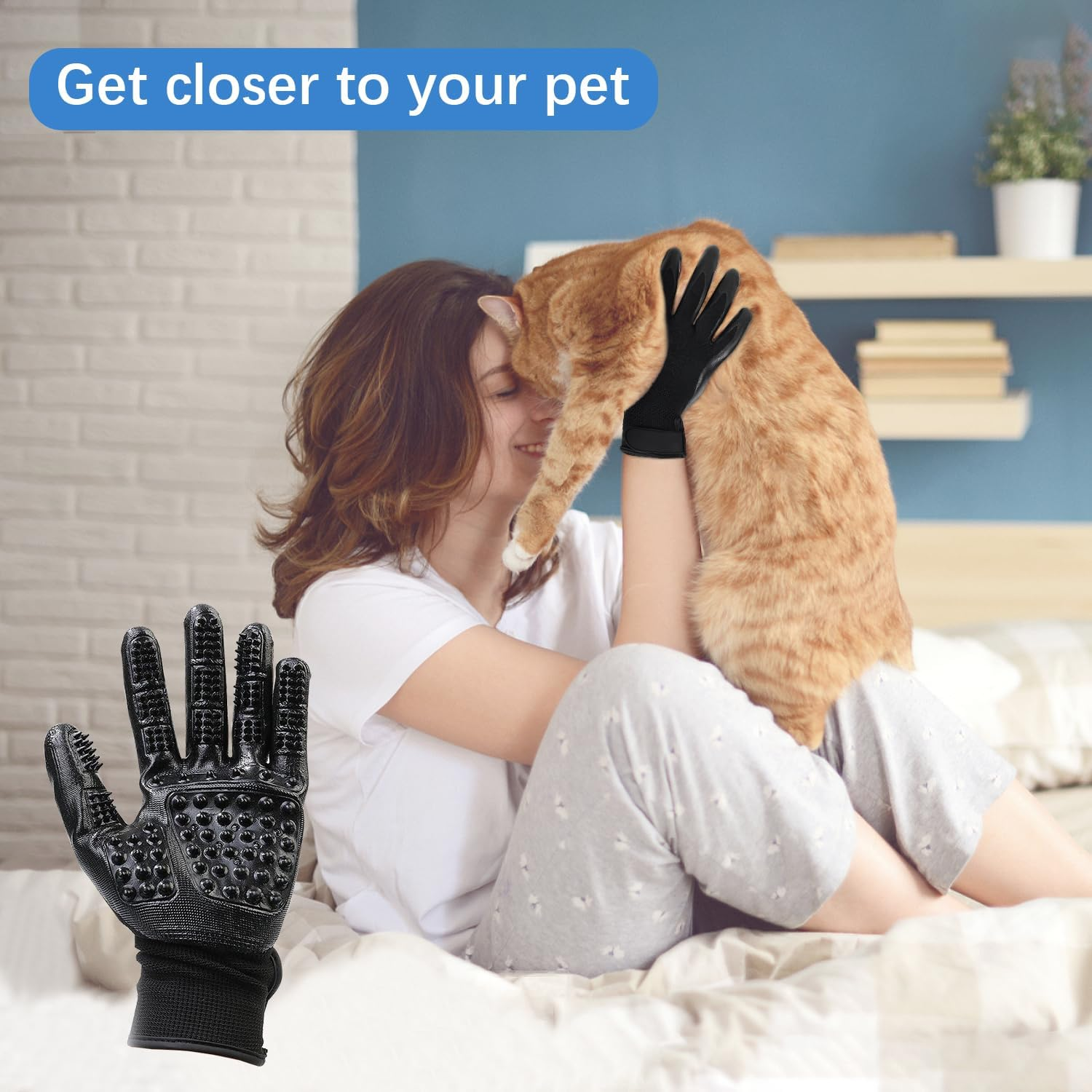 Pet Dog Cat Grooming Glove, Massage and Grooming Tool Glove for Cats, Dogs,Rabbits & Horses, Deshedding Brush Mitt for Short Medium Long Pet Hair image number 3