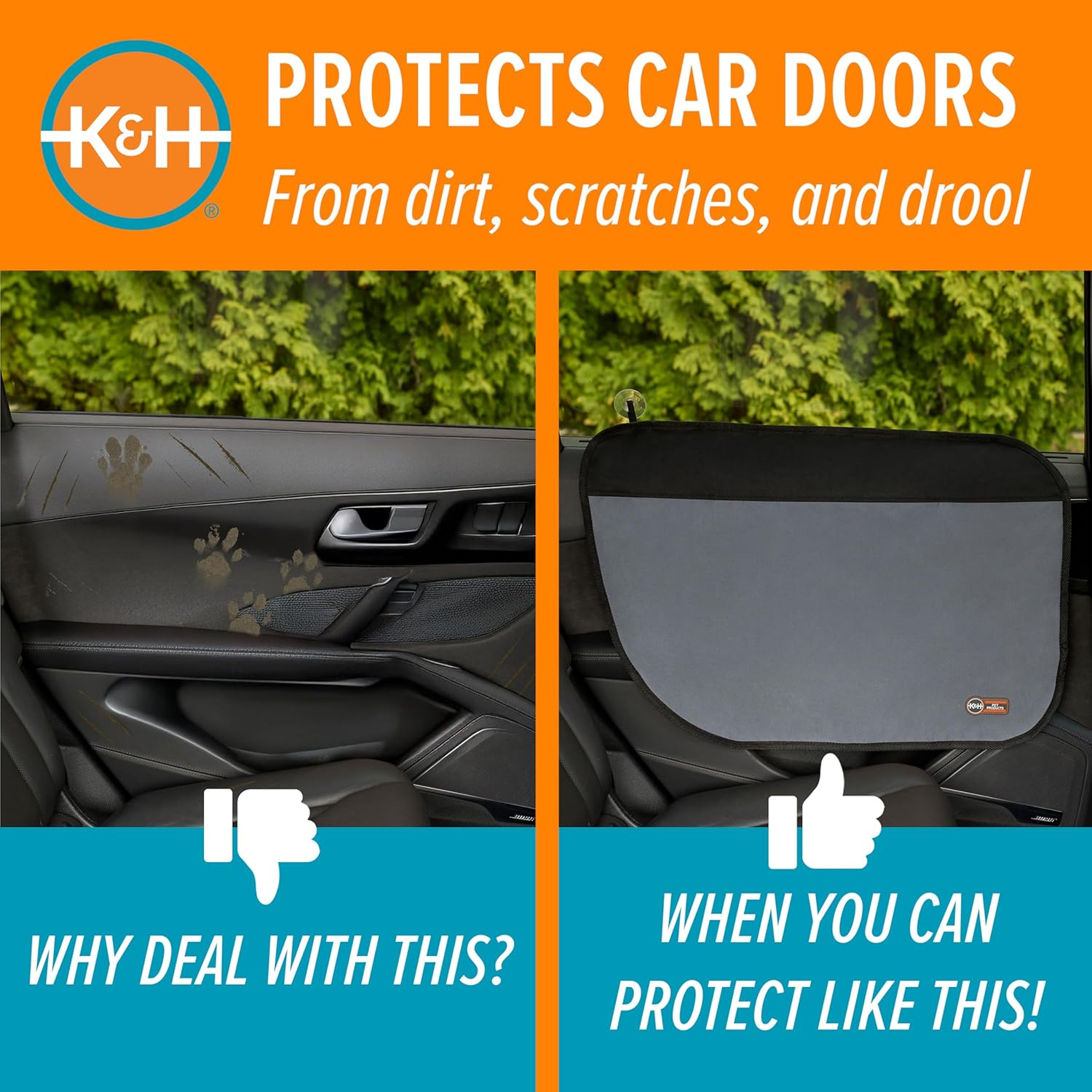 K&H Pet Products Vehicle Door Protector for Dogs - Gray, 2 Packs Interior Pet Car Door Protector from Dog Scratching, Sedan and SUV, Waterproof Protector for Car Door Scratches - Gray - 27" L X 19" H - Tan image number 5