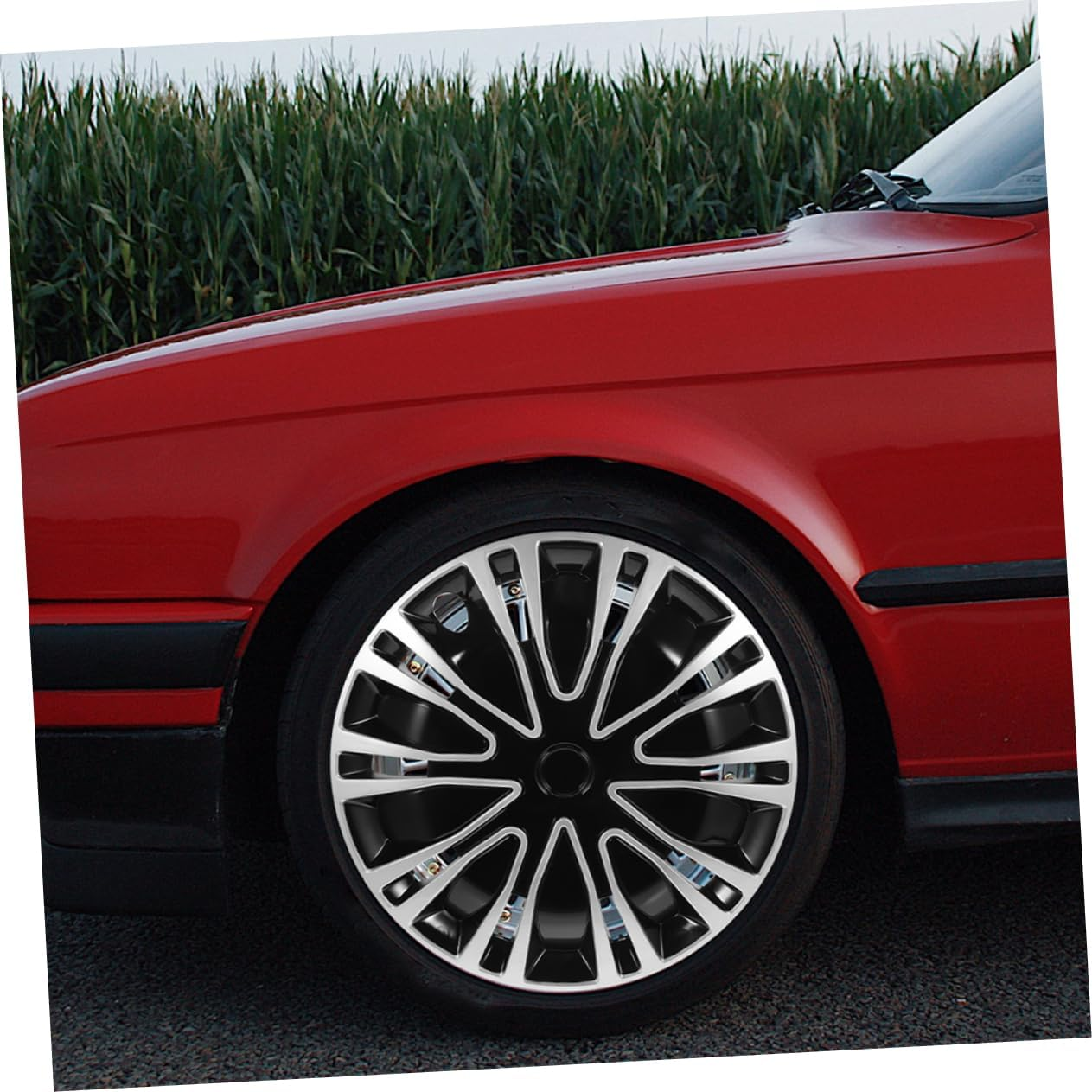 TINEASUR 2Pcs 12-Inch Decorative Hubcaps Silver Black Universal Automotive Wheel Rim Covers Vehicle Hub Caps for Car Accessories