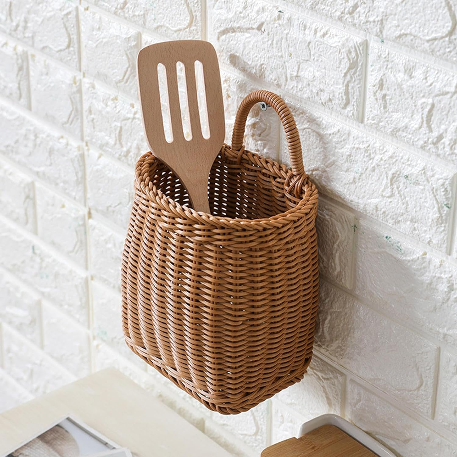 Rattan Wall Basket Set, Seagrass Hanging Decoration, Handmade Water Hyacinth Wicker Baskets, Decorative round Baskets, Environmentally Friendly, Perfect for a Modern Living Room, Bedroom, Kitchen - L image number 7
