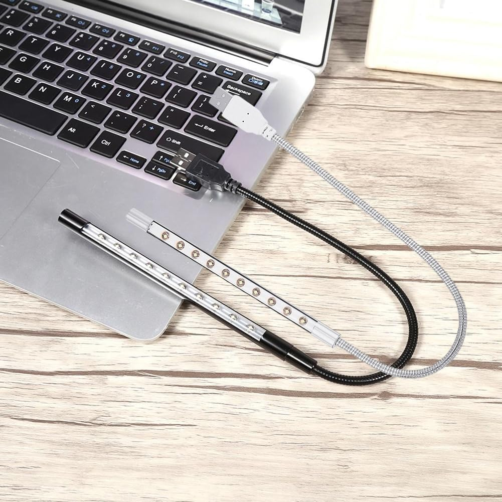 Cerioll USB Connection Reading Lamp, USB Gooseneck Lamp, Pack of 2 Notebook Reading Lamps, Flexible LED Reading Light with Gooseneck, for Book, Laptop, PC Computer (Black + Silver) image number 5