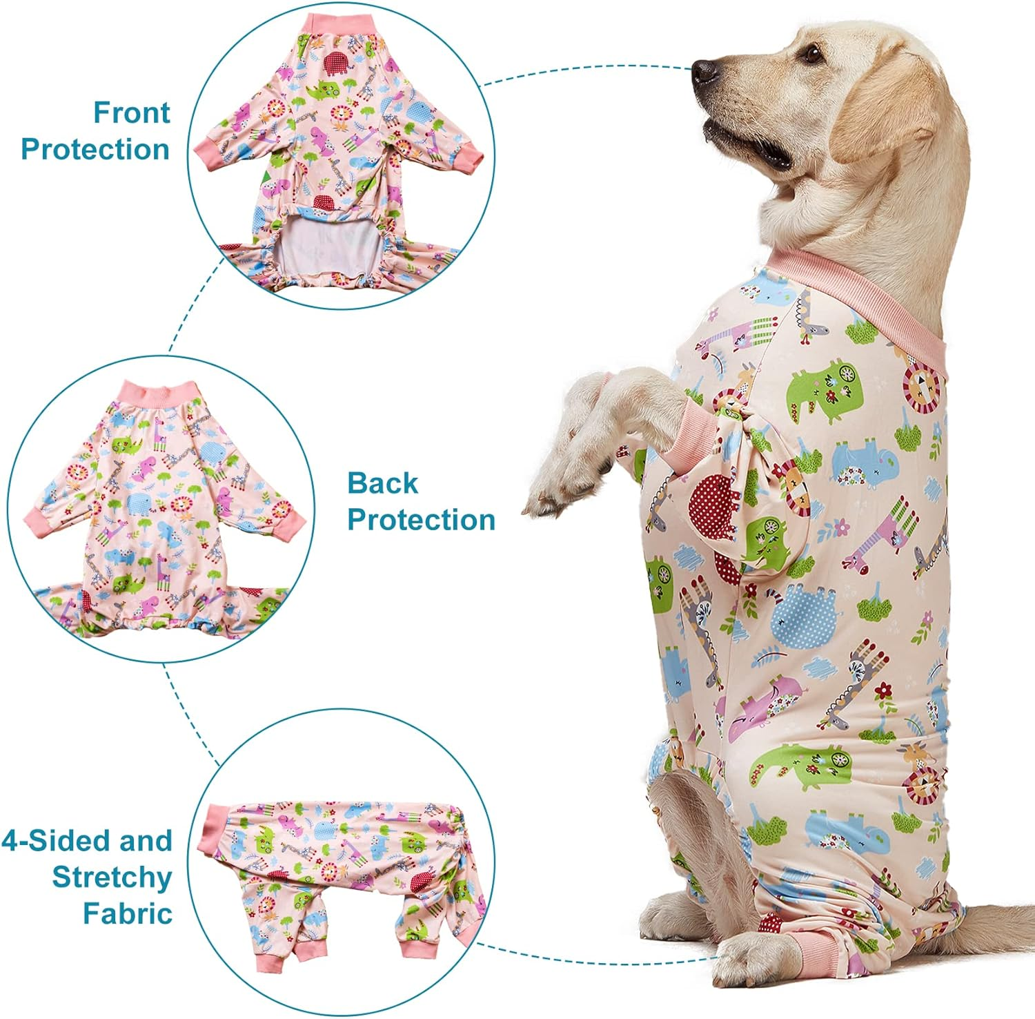 Lovinpet Large Dog Clothes: Pajamas for Large Dogs, Slim Fit/Lightweight Pullover Dog Pj'S, Full Coverage/Animals Allover Pink Print/Pet Pajamas/Xl image number 1